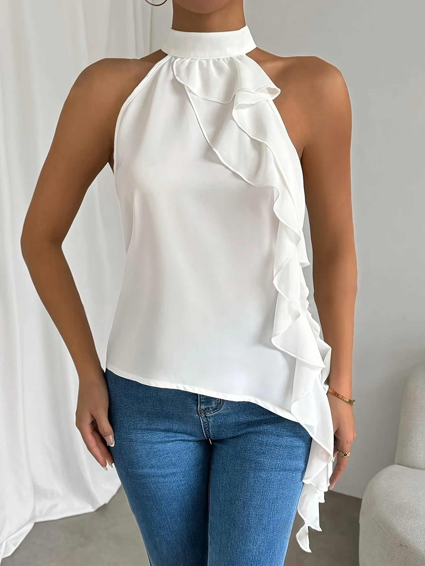 Ruffle Halter Neck Sleeveless Blouse - Image 3