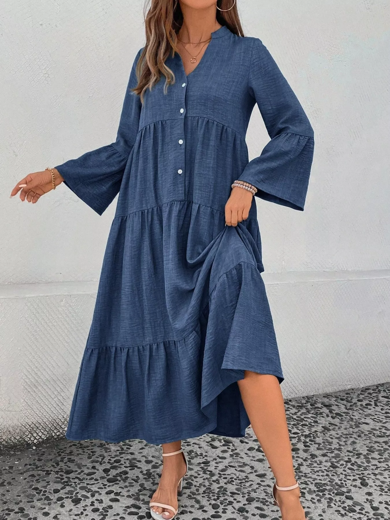 Ruffle Hem Button Front Tiered Dress - Image 15