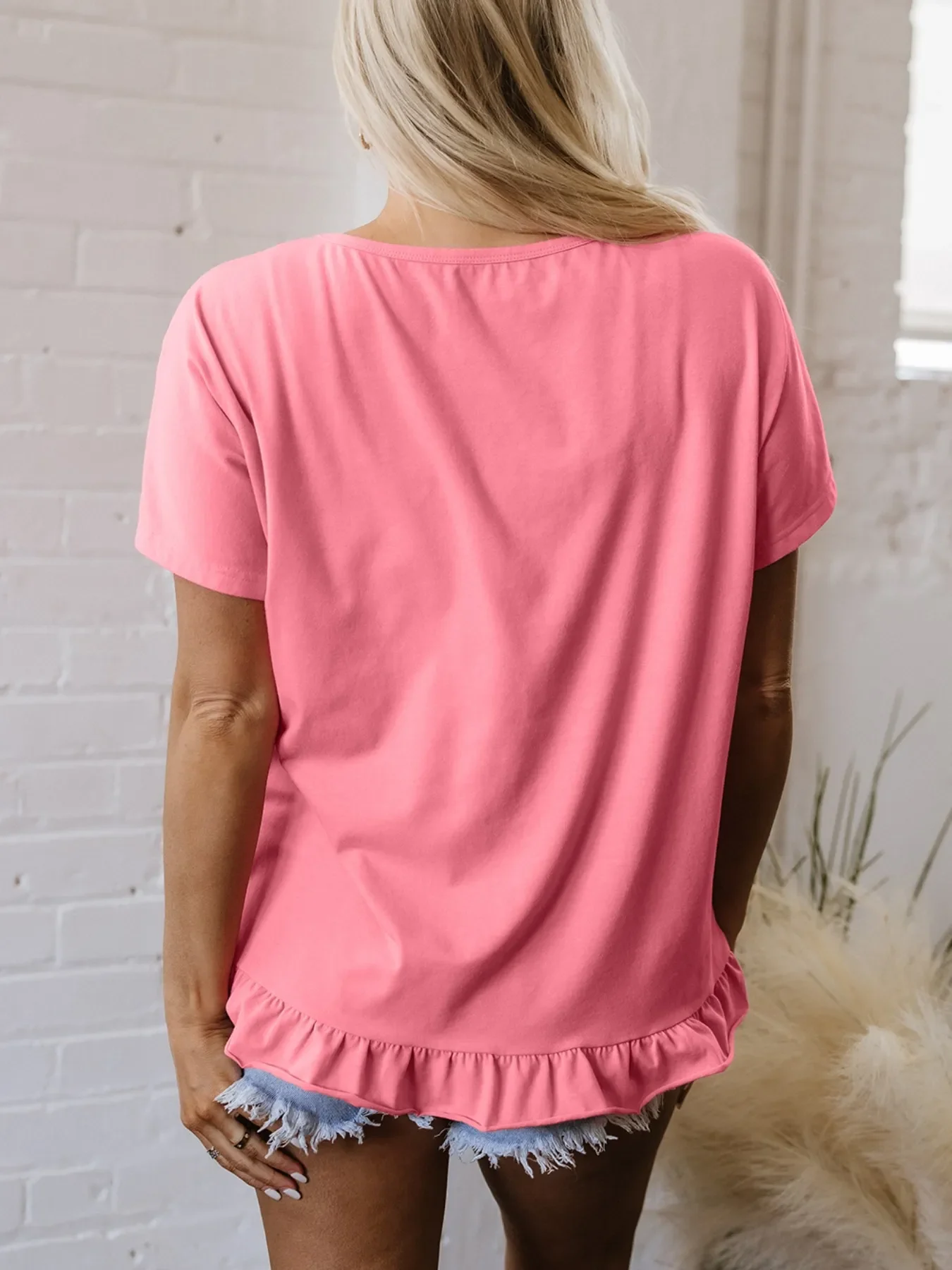 Ruffle Hem Round Neck Relaxed T-Shirt - Image 6