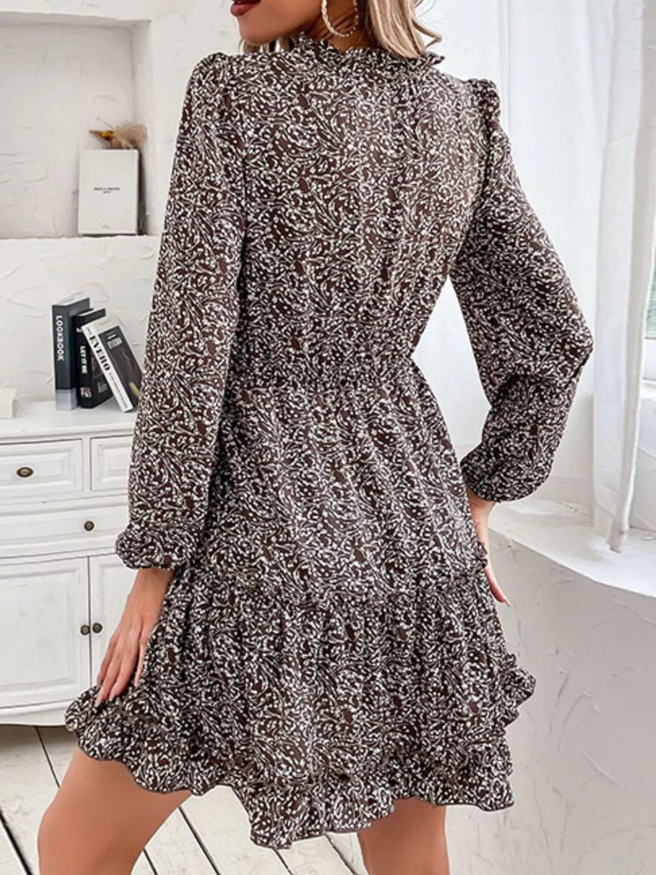 Ruffle Hem Tie Neck Mini Dress - Image 5