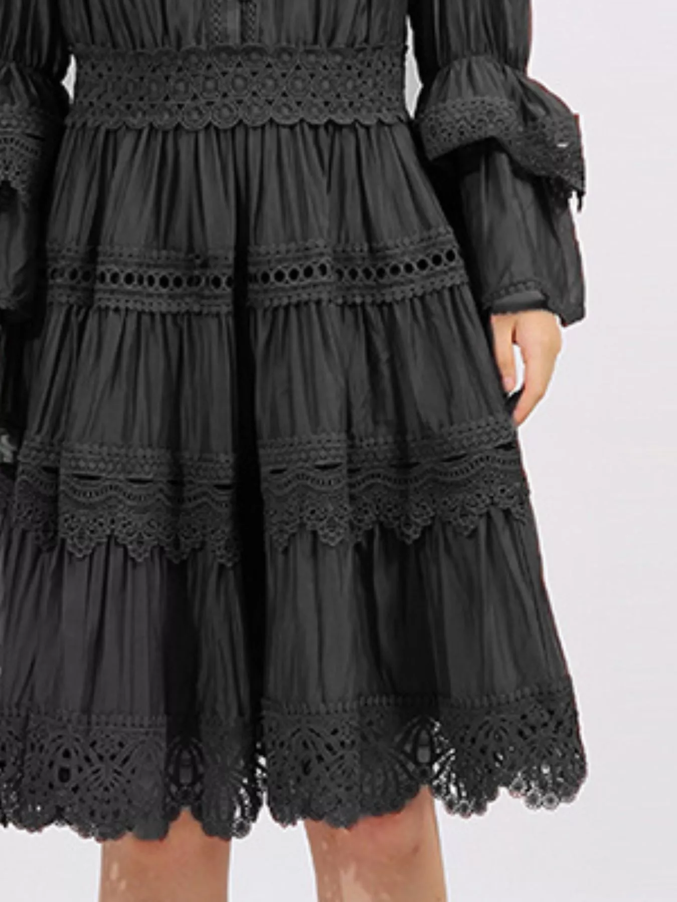 Ruffle Lace Trim Long Sleeve Dress - Image 15