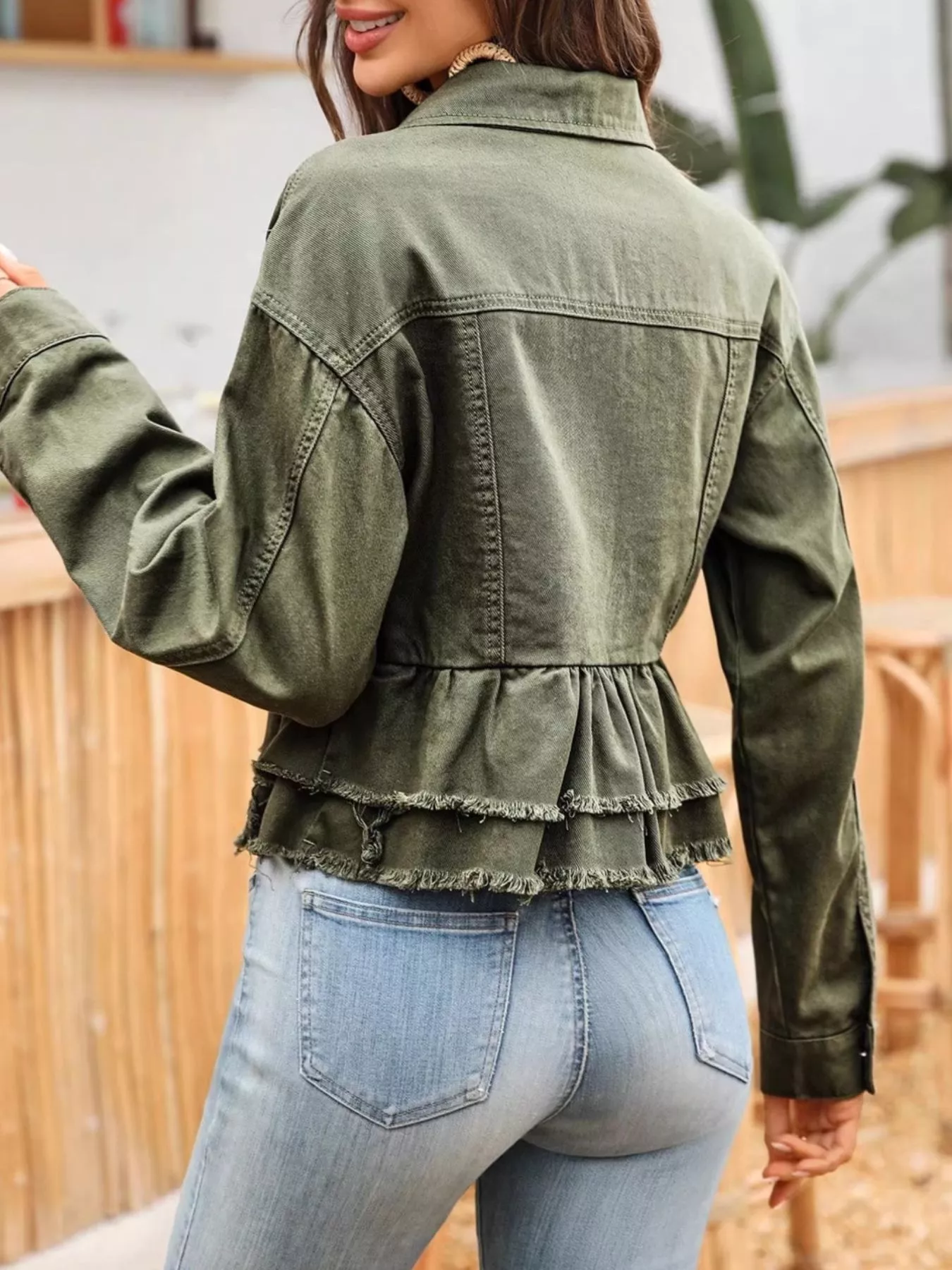 Ruffle Raw Hem Denim Jacket - Image 5
