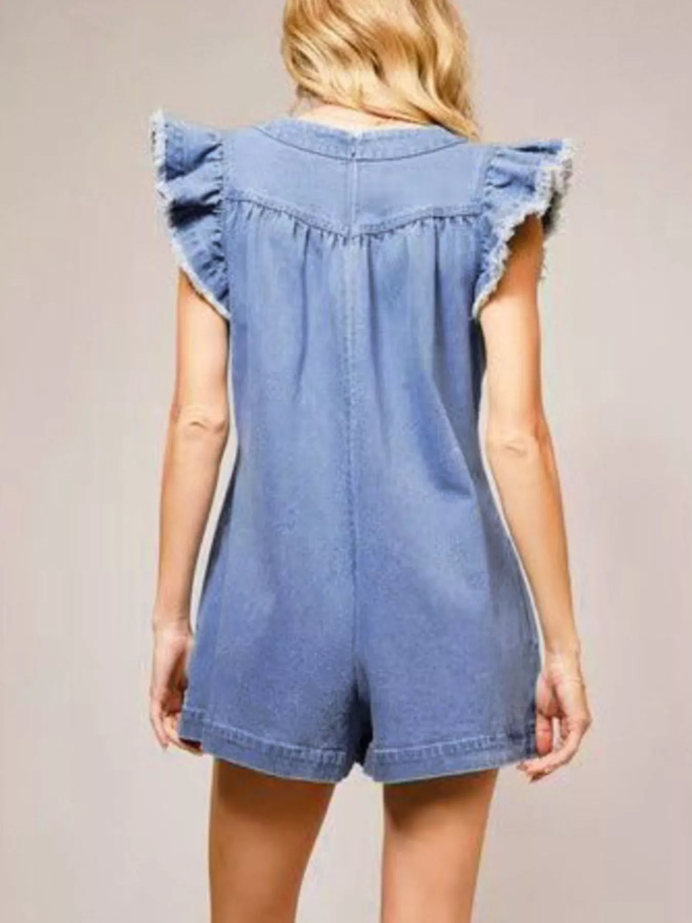 Ruffle Sleeve Denim Romper - Image 5