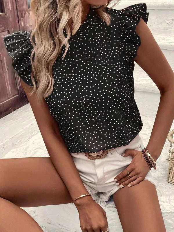 Ruffle sleeve dotted blouse - Image 3