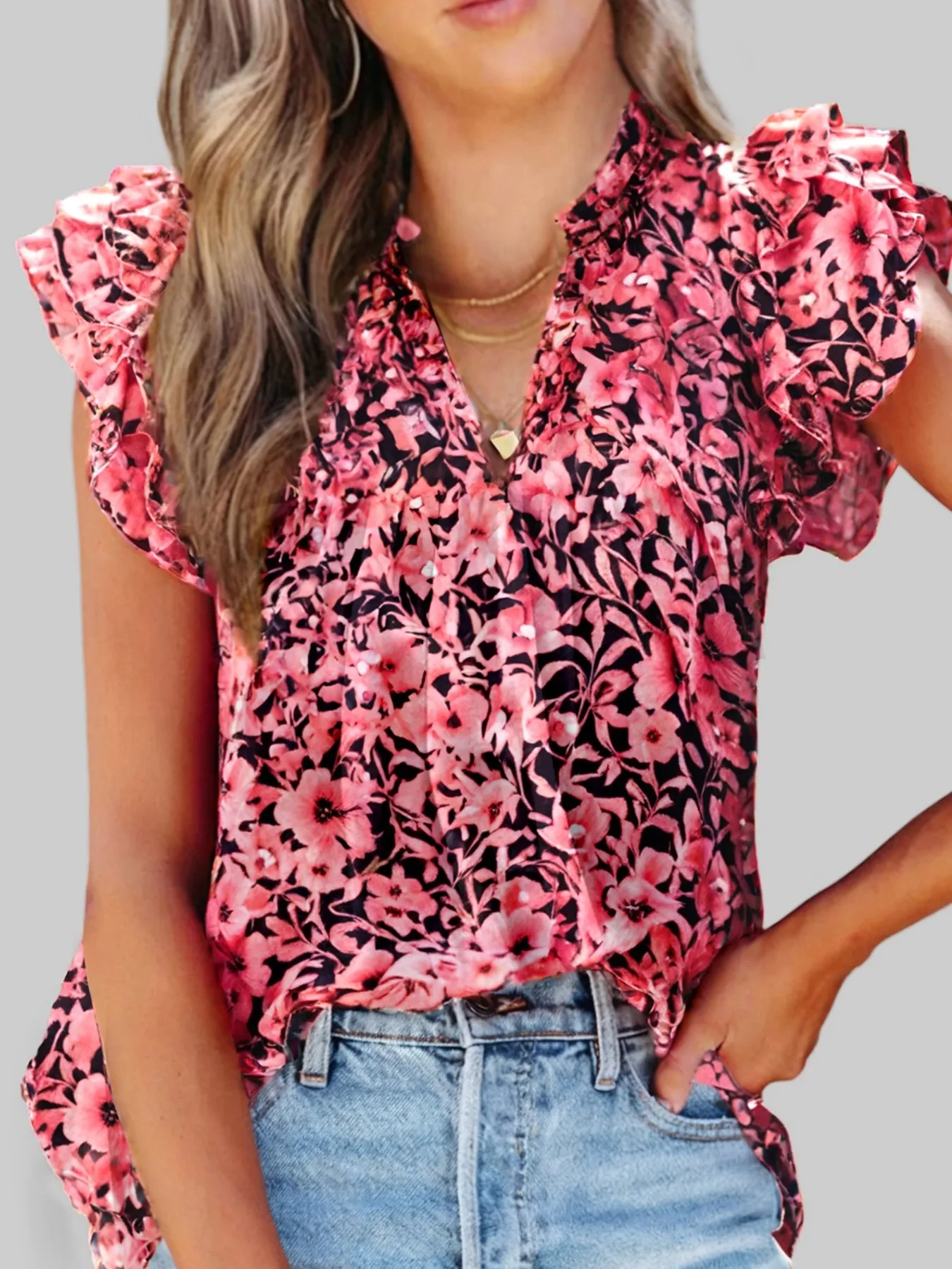 Ruffle Sleeve Notched Blouse - Image 6