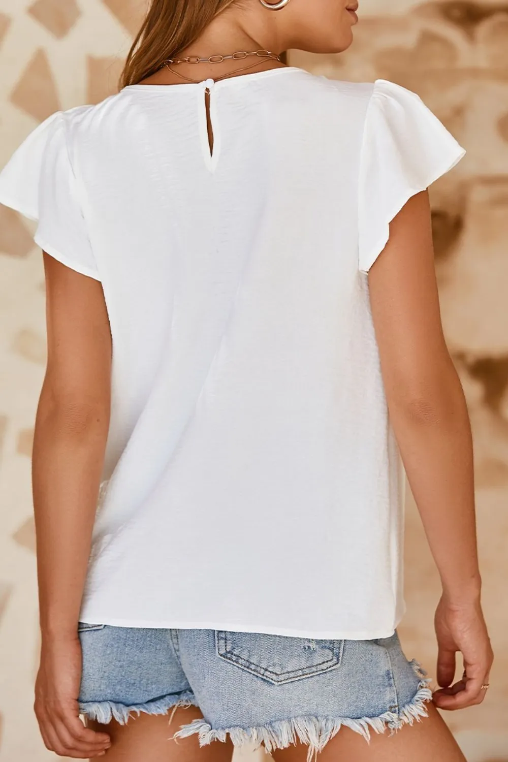 Ruffle Sleeve Round Neck Casual Blouse - Image 2
