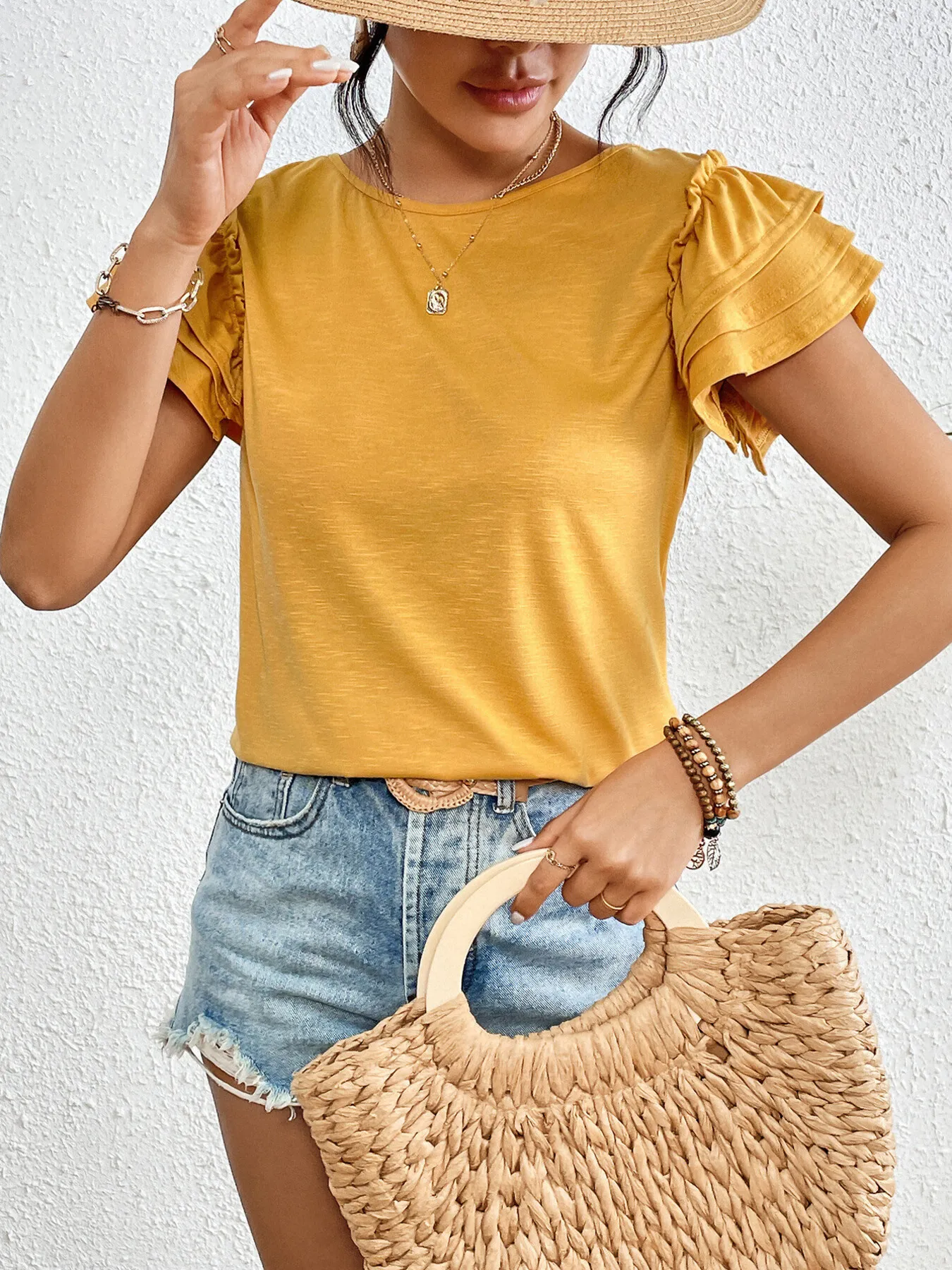 Ruffle Sleeve Round Neck T-Shirt - Image 3