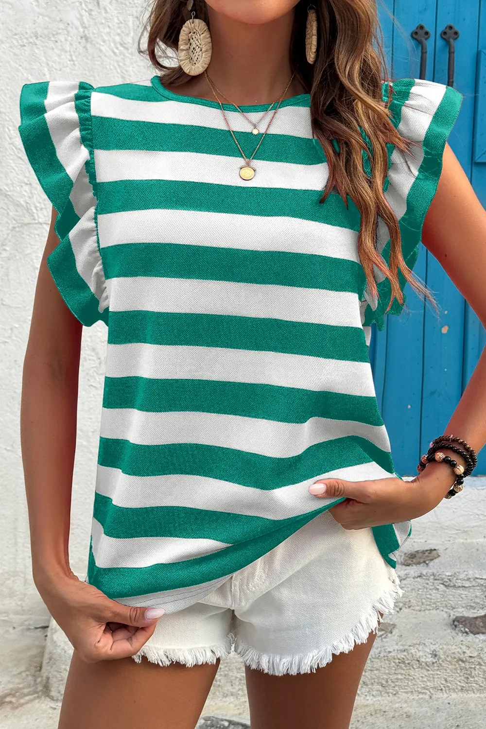 Ruffle Sleeve Striped T-Shirt - Image 8