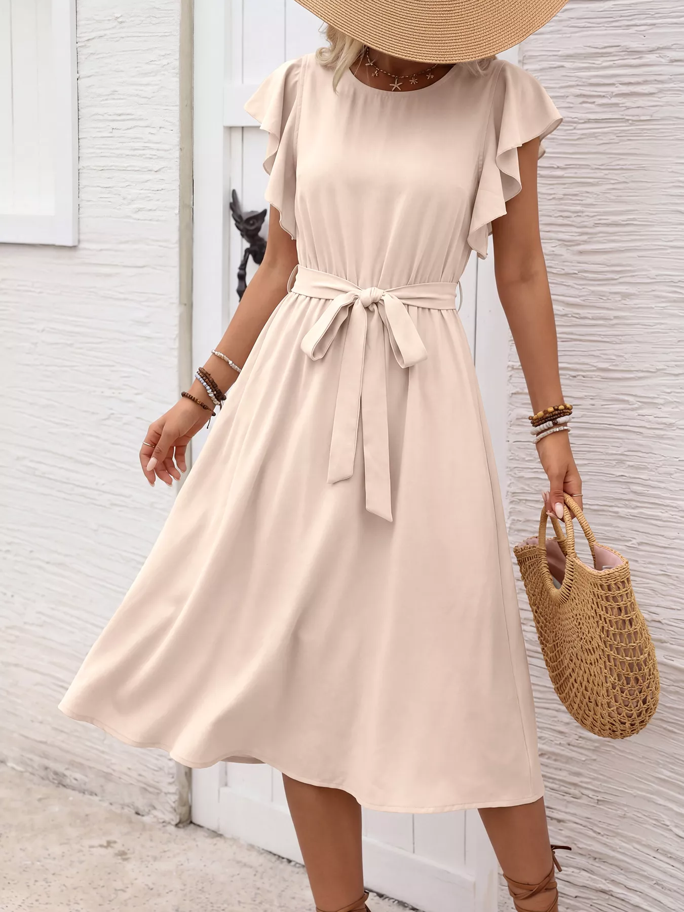 Ruffle Sleeve Tie Waist Midi Dress - Image 2