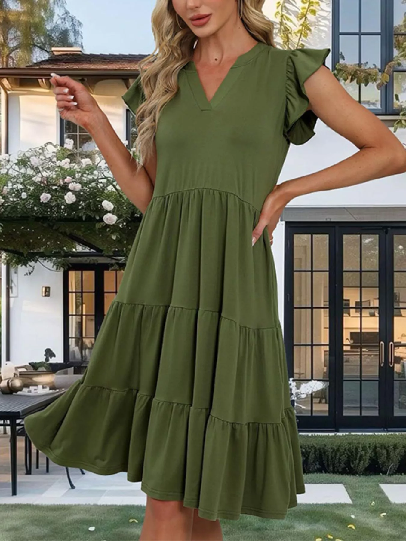 Ruffle Sleeve Tiered Midi Dress - Image 11