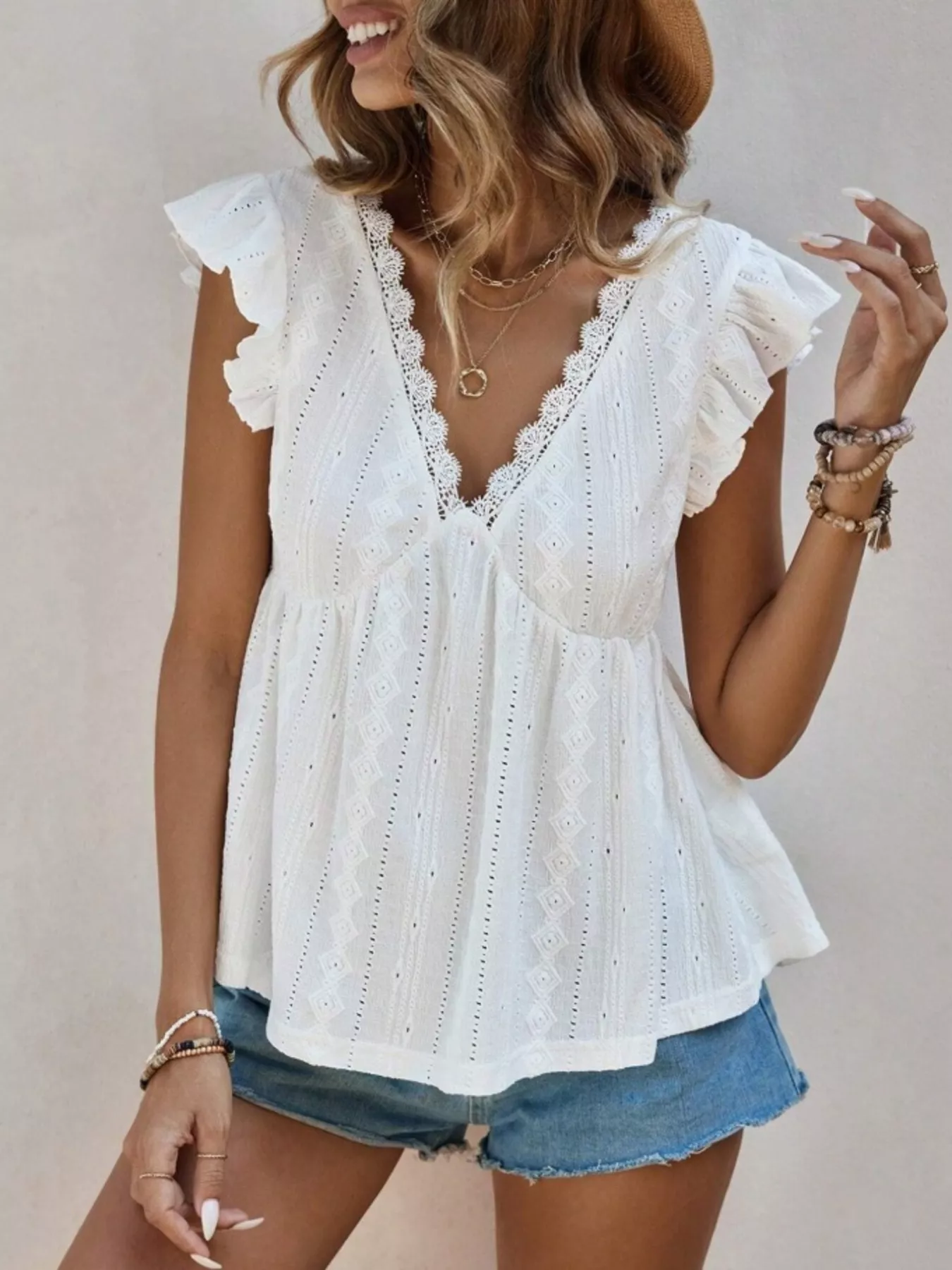 Ruffle Sleeve V-Neck Blouse - Image 3