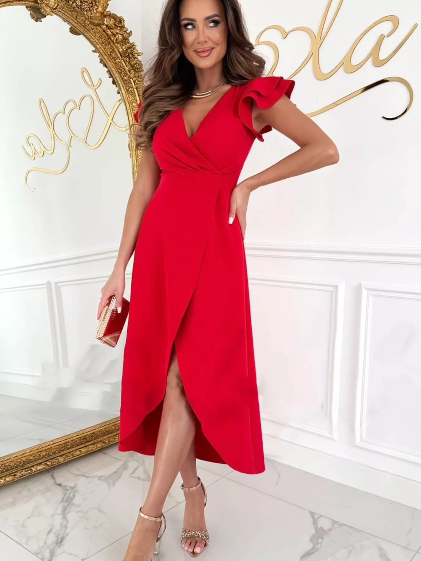 Ruffle Sleeve Wrap Midi Dress - Image 9