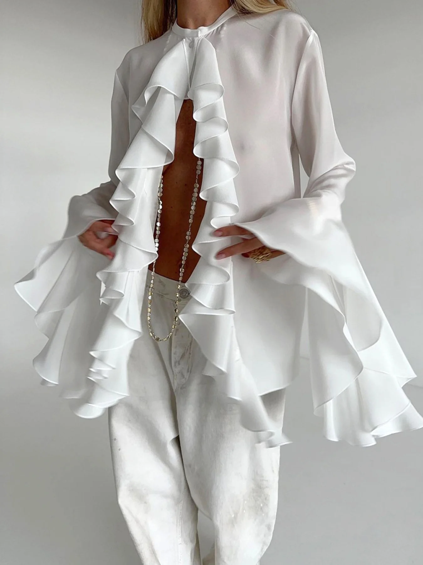 Ruffle Trim Flounce Sleeve Blouse - Image 3