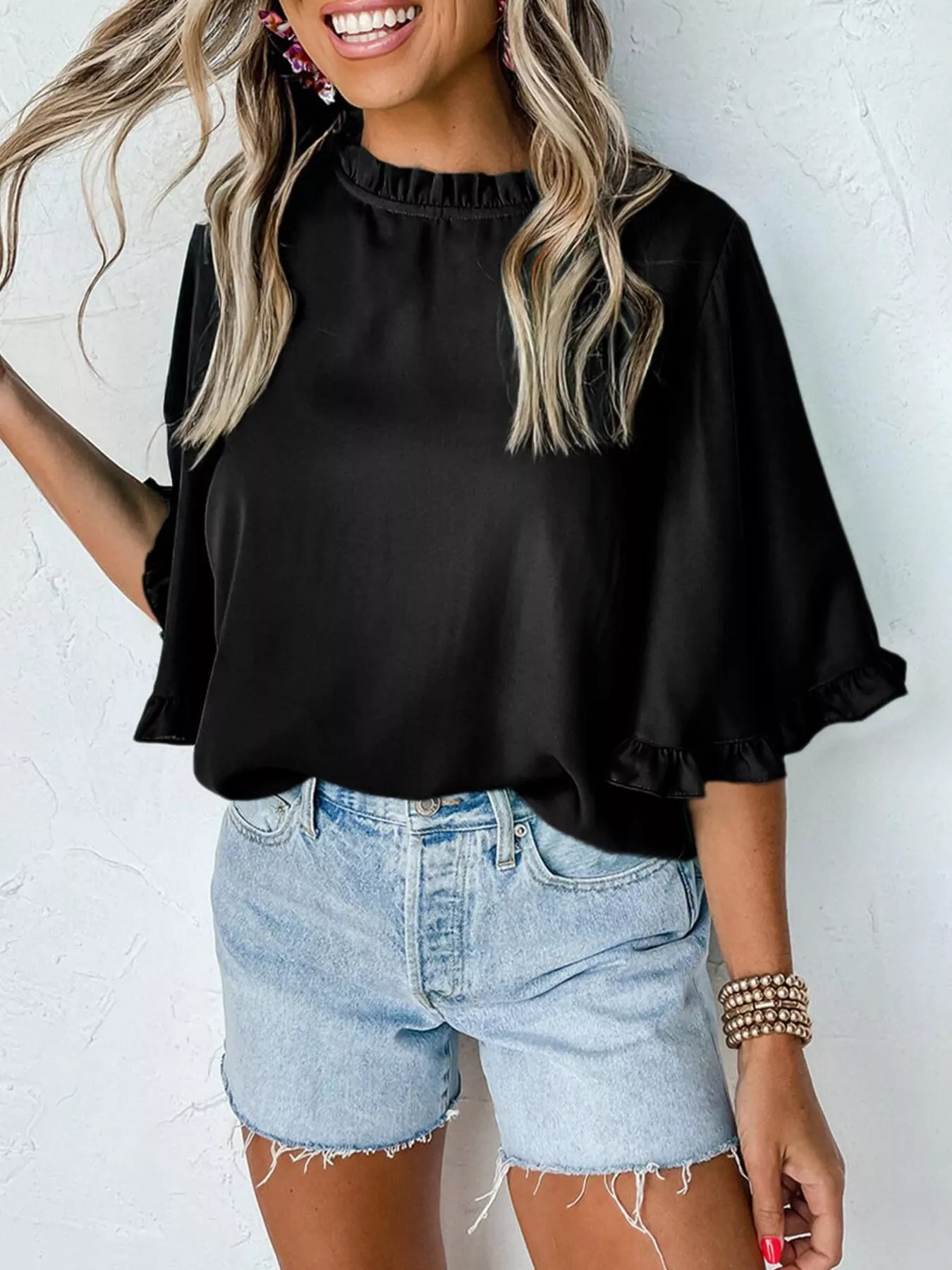 Ruffle Trim Half Sleeve Blouse - Image 15