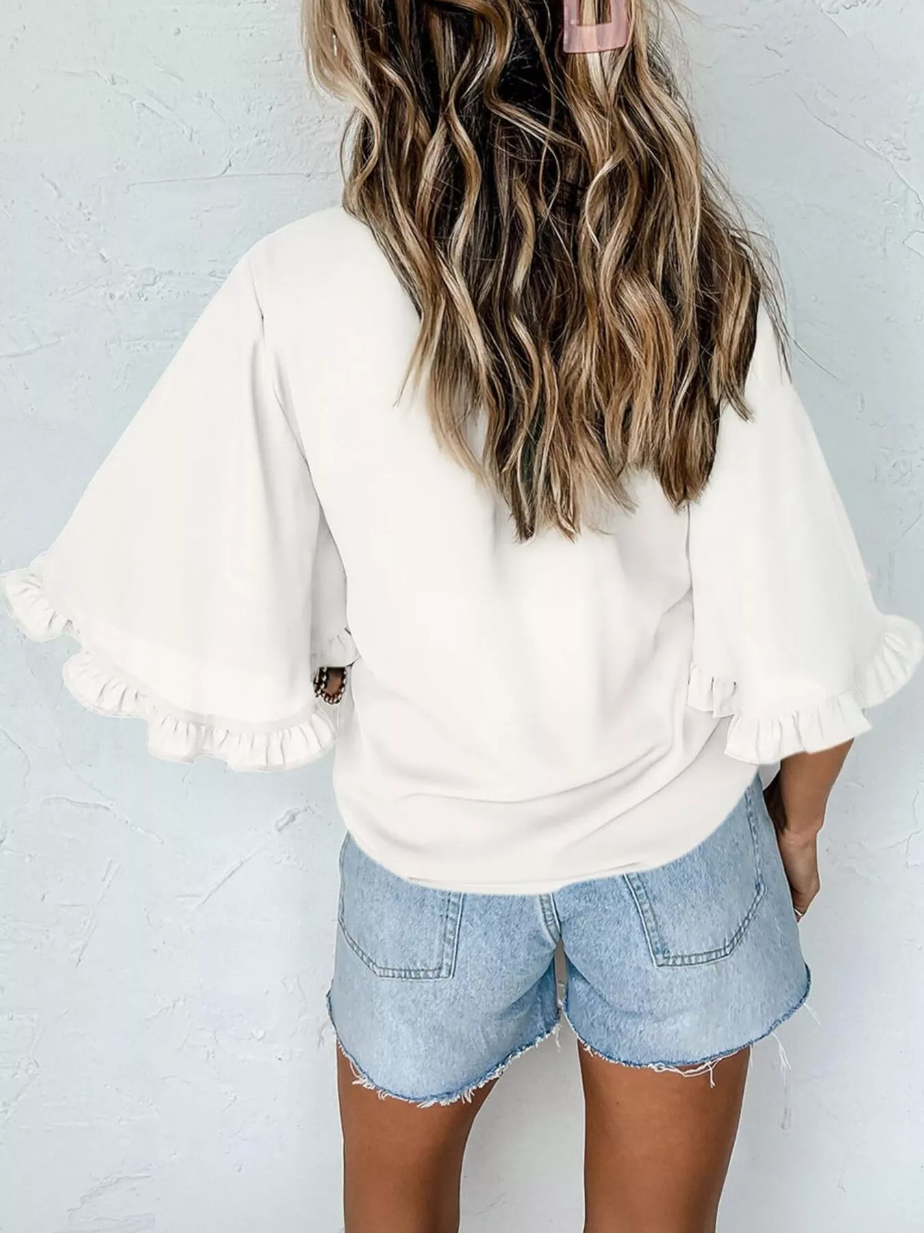 Ruffle Trim Half Sleeve Blouse - Image 23