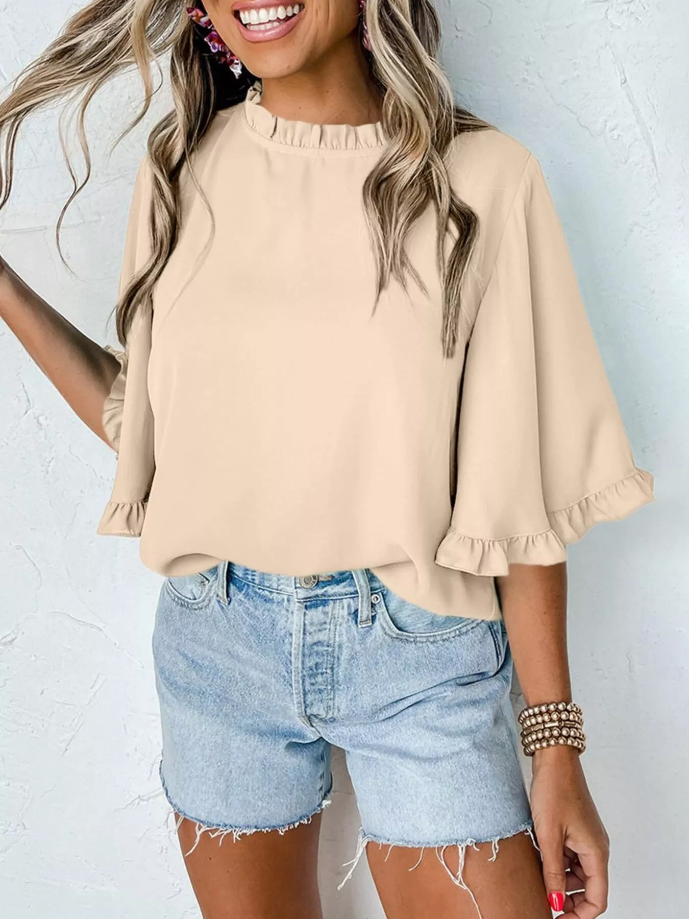 Ruffle Trim Half Sleeve Blouse - Image 9