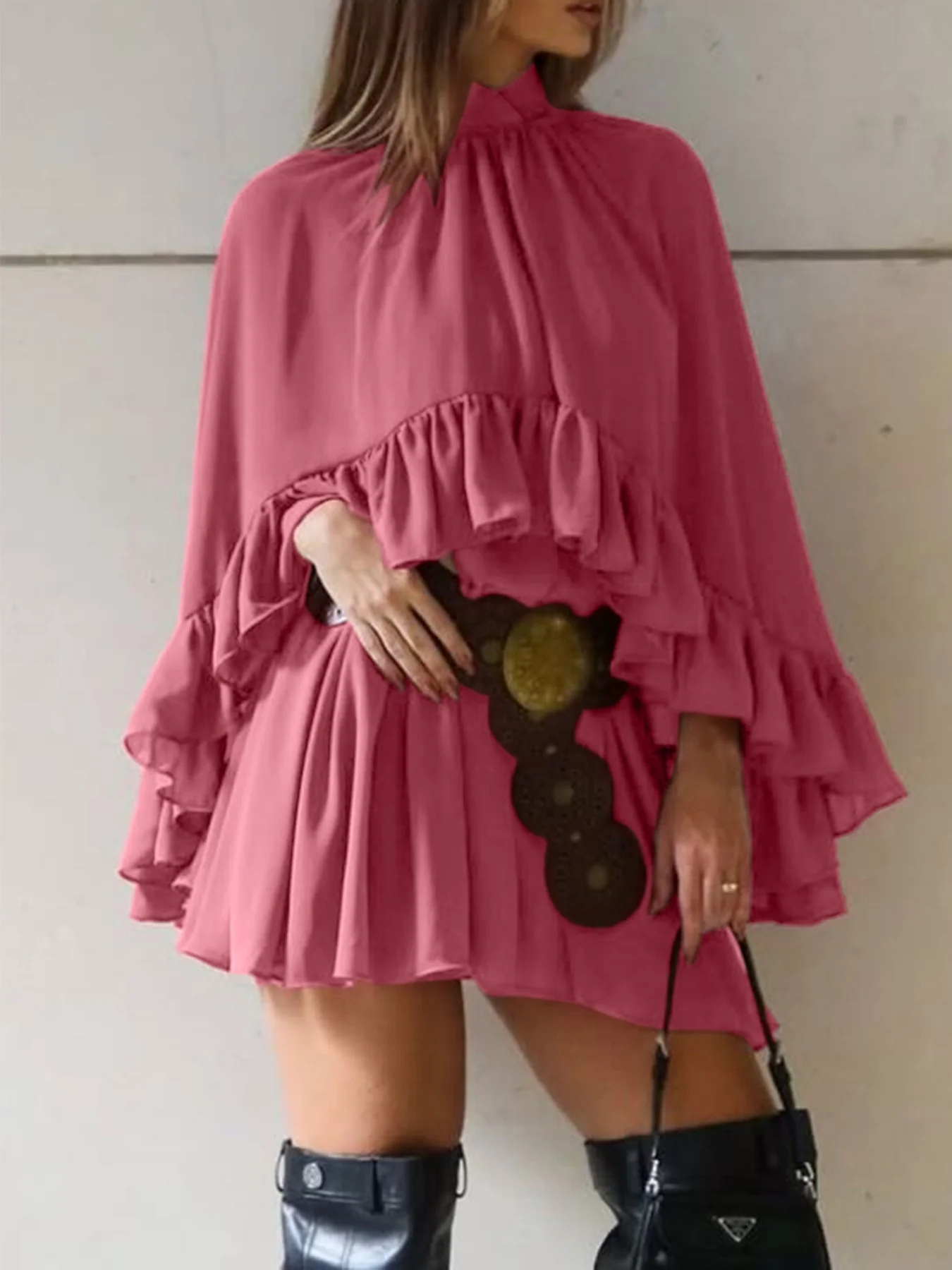 Ruffle Trim High Neck Mini Dress - Image 5