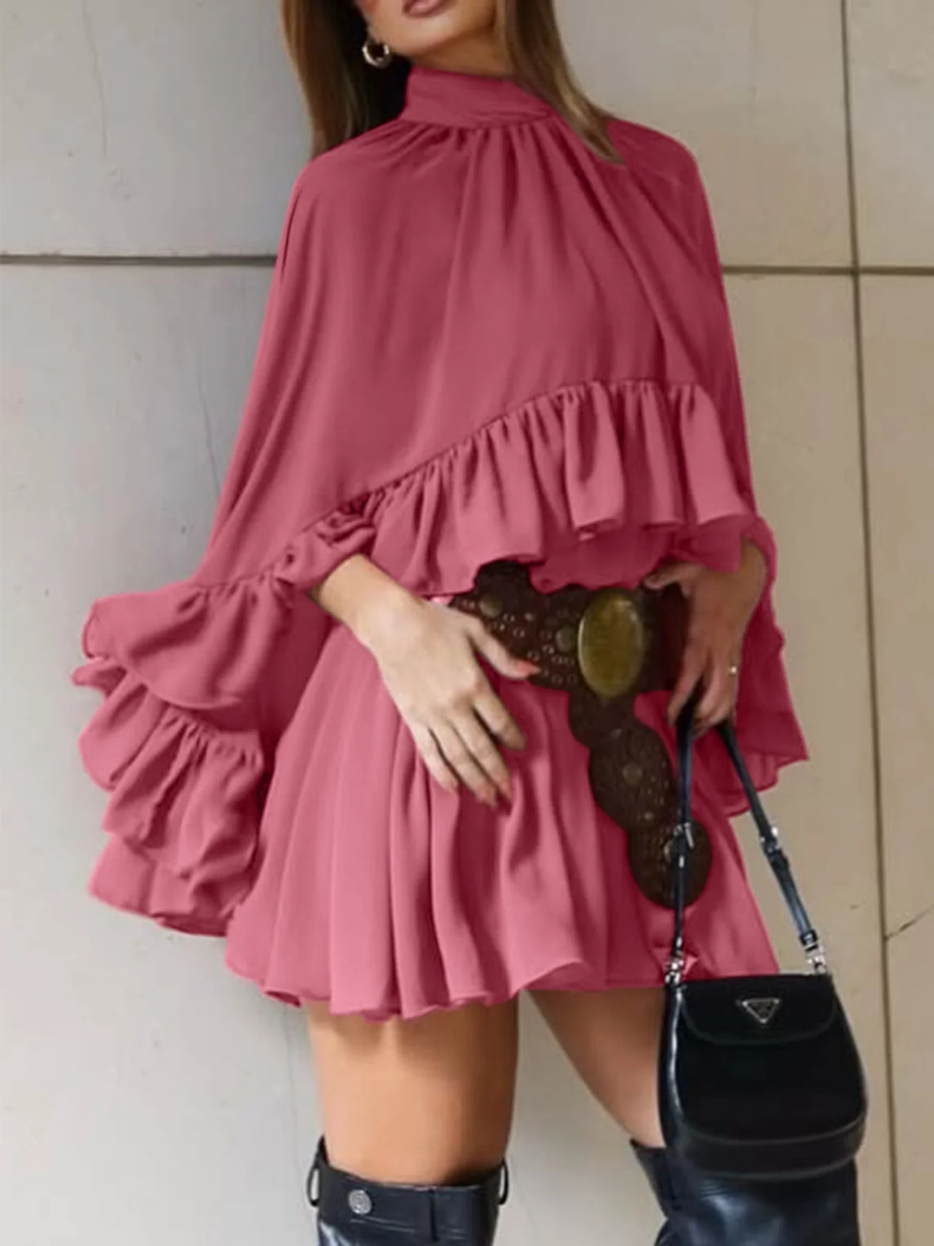 Ruffle Trim High Neck Mini Dress - Image 6