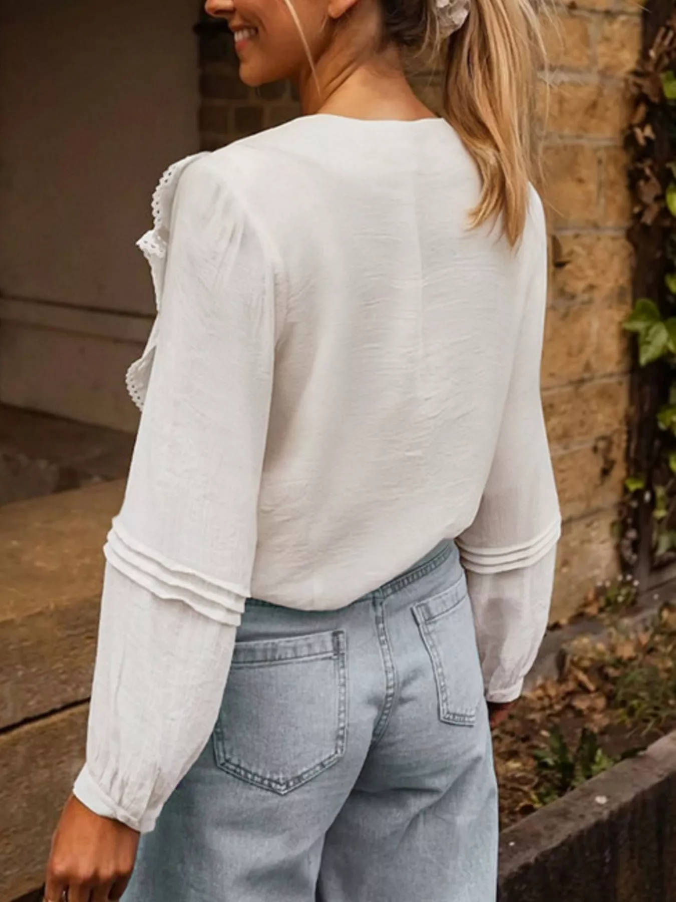 Ruffle Trim V-Neck Blouse - Image 5