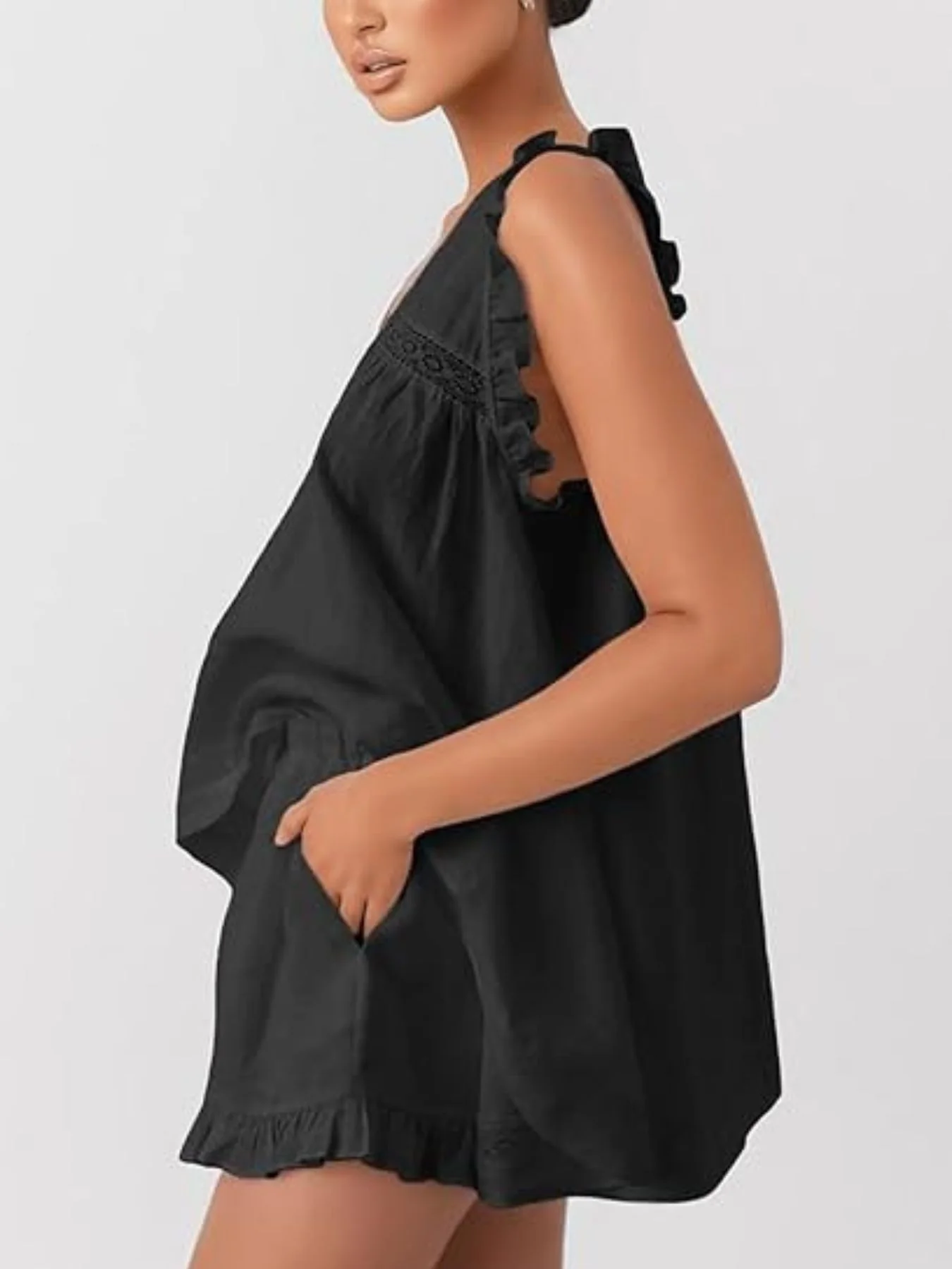 Ruffle Trim V-Neck Top and Shorts Set - Image 14