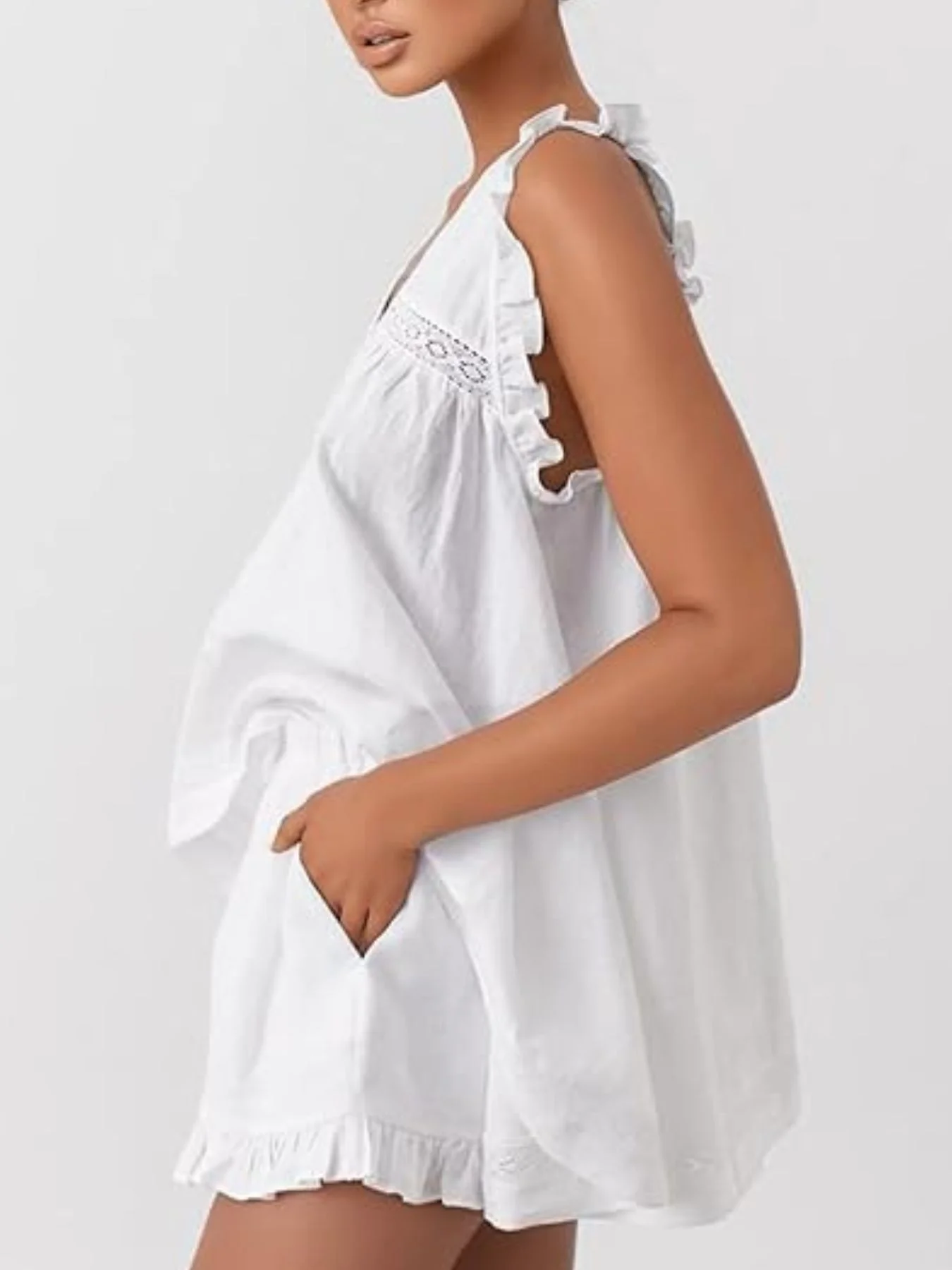 Ruffle Trim V-Neck Top and Shorts Set - Image 5