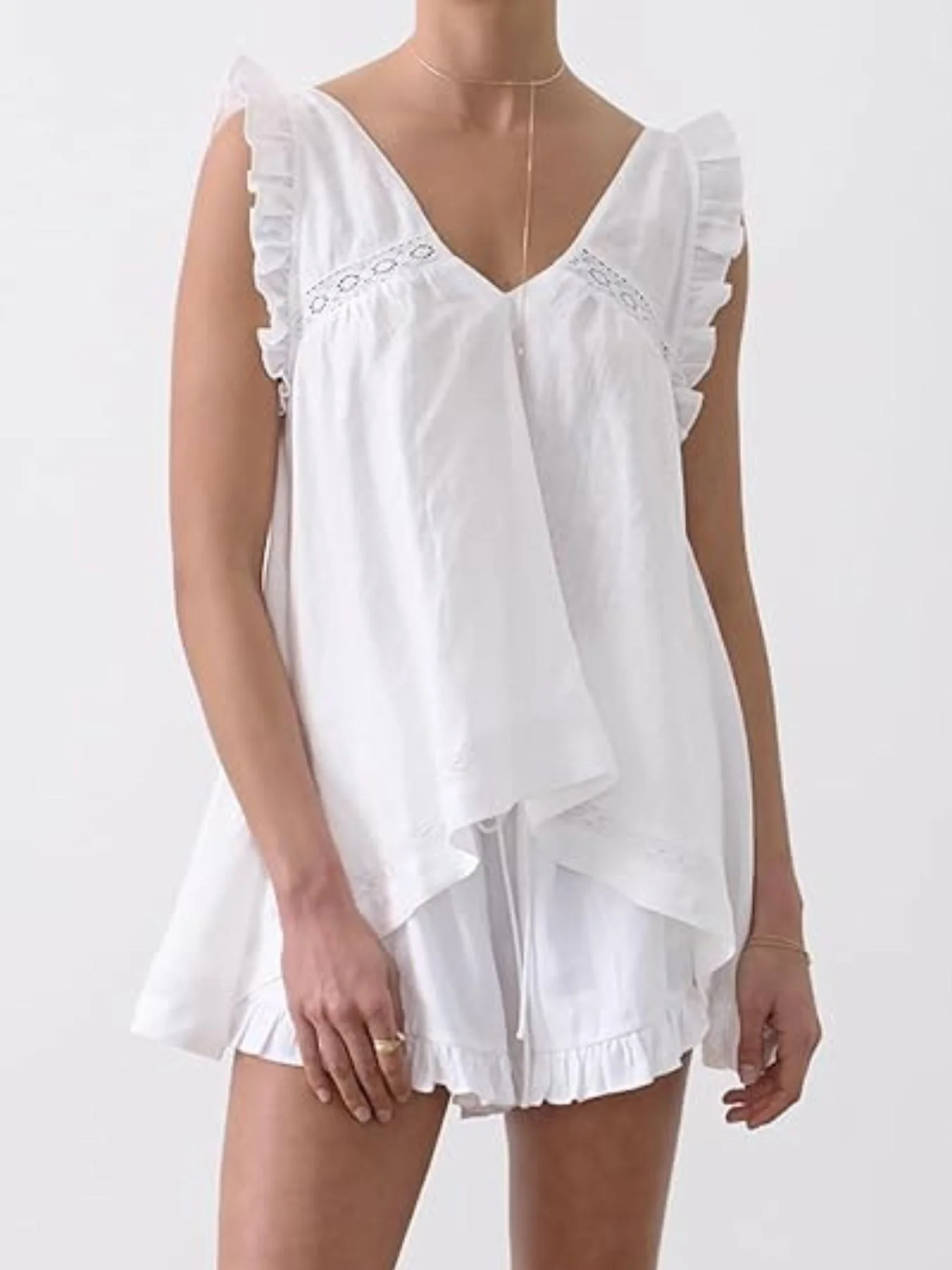 Ruffle Trim V-Neck Top and Shorts Set - Image 6