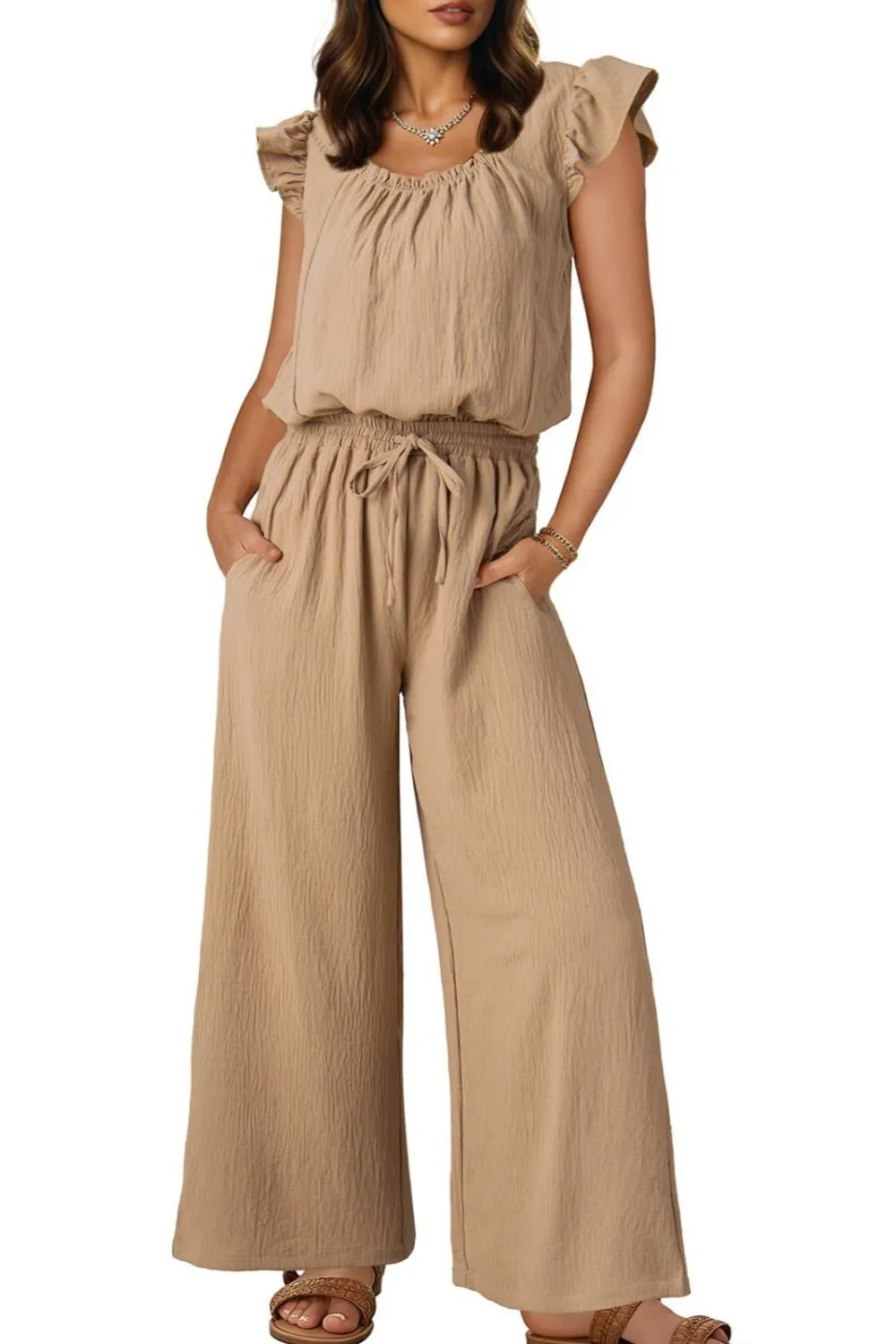 Ruffled Cap Sleeve Wide Leg Jumpsuit - Image 15