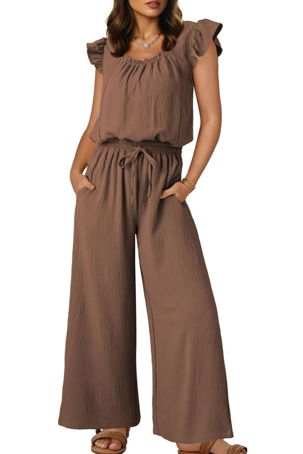 Ruffled Cap Sleeve Wide Leg Jumpsuit - Image 4