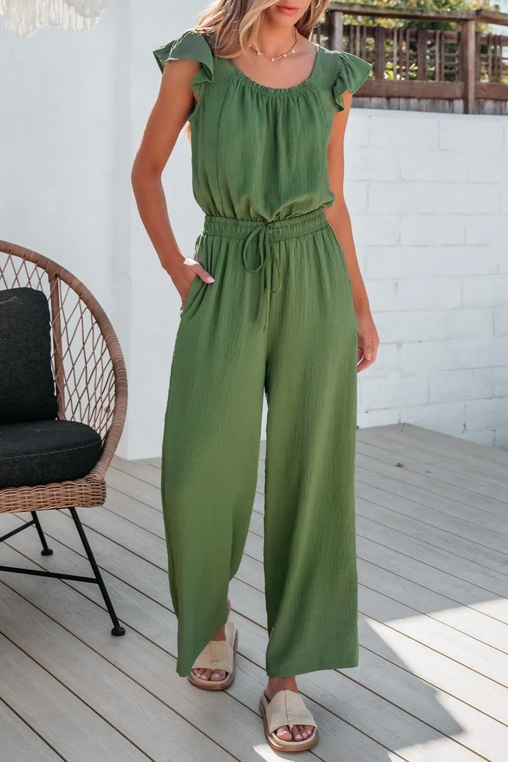 Ruffled Cap Sleeve Wide Leg Jumpsuit - Image 7