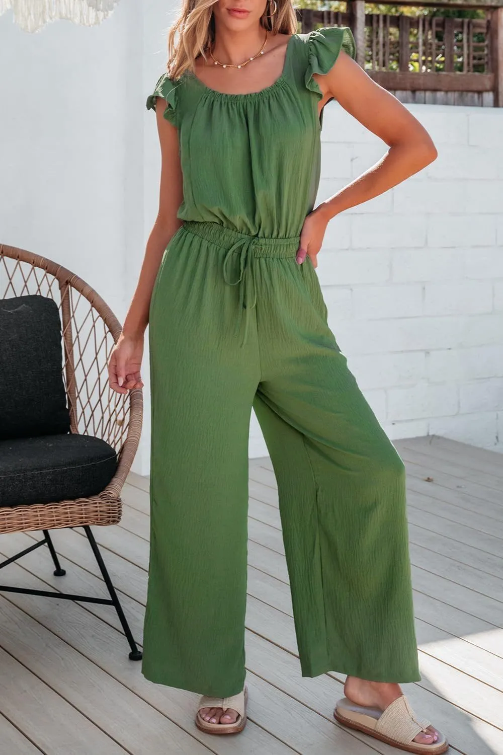Ruffled Cap Sleeve Wide Leg Jumpsuit - Image 8