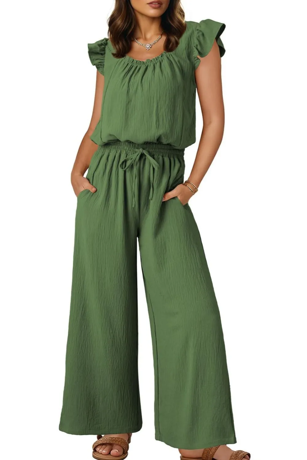 Ruffled Cap Sleeve Wide Leg Jumpsuit - Image 9