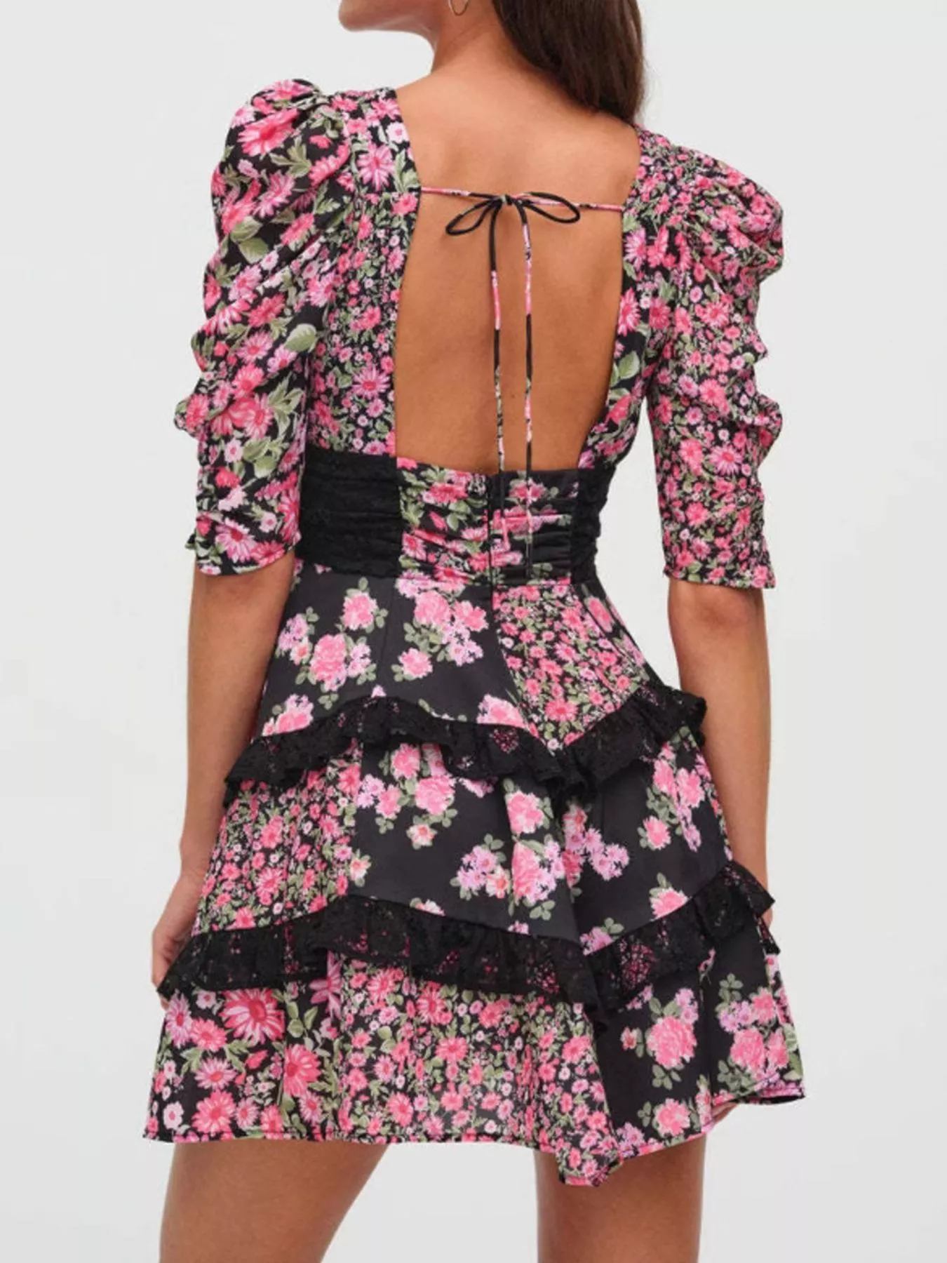 Ruffled Floral Print Half Sleeve Dress - Image 2