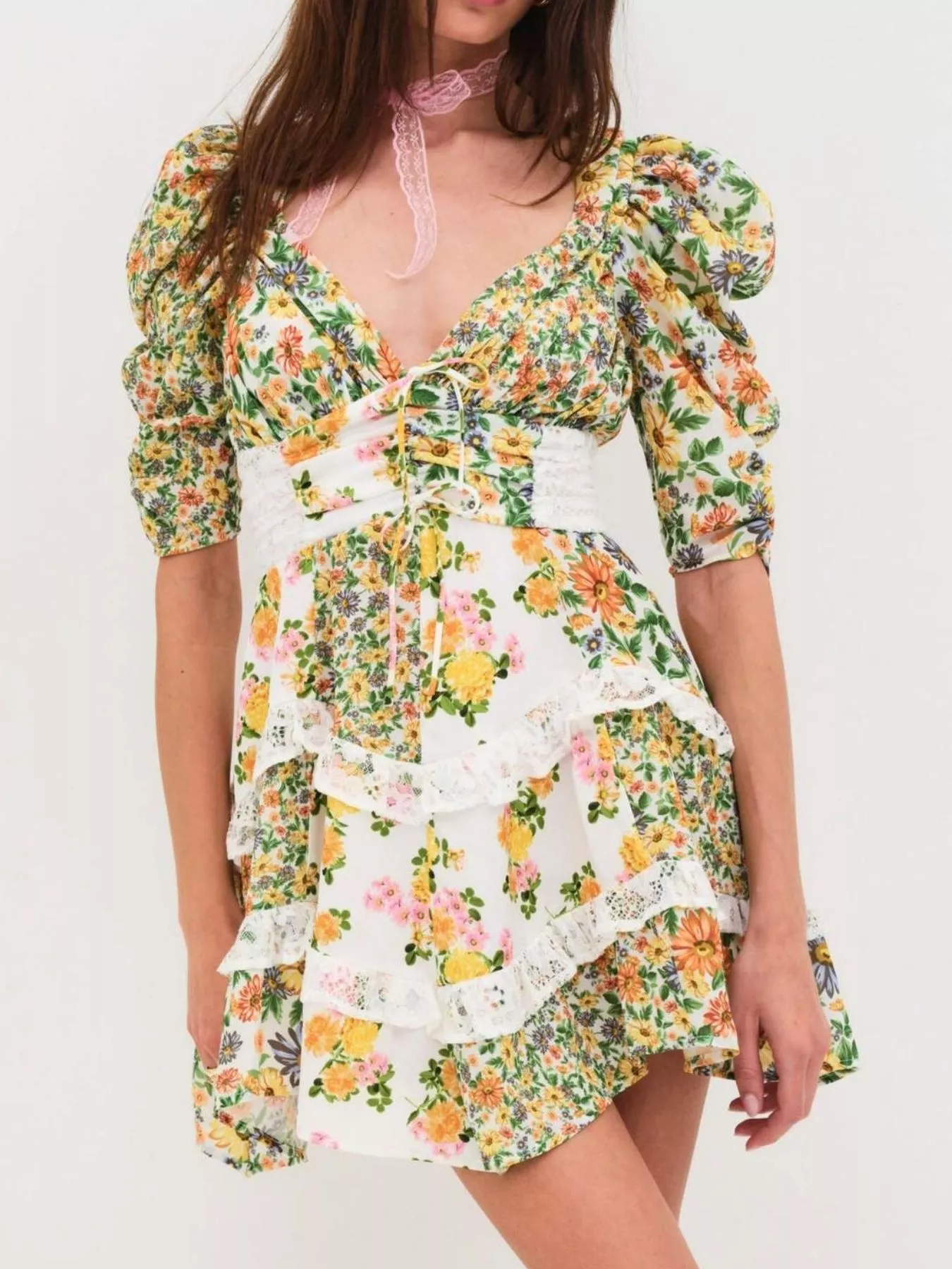 Ruffled Floral Print Half Sleeve Dress - Image 6