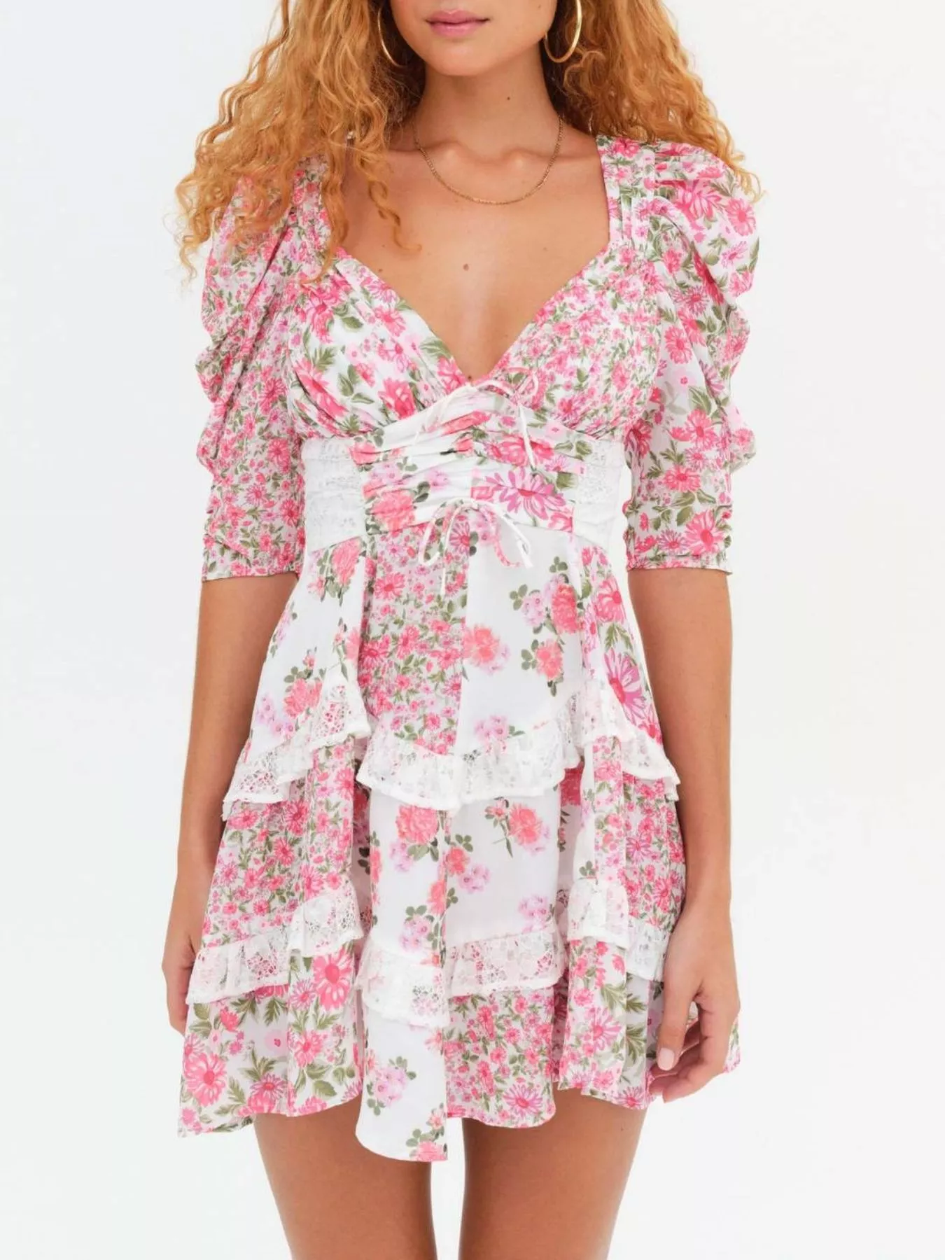 Ruffled Floral Print Half Sleeve Dress - Image 8