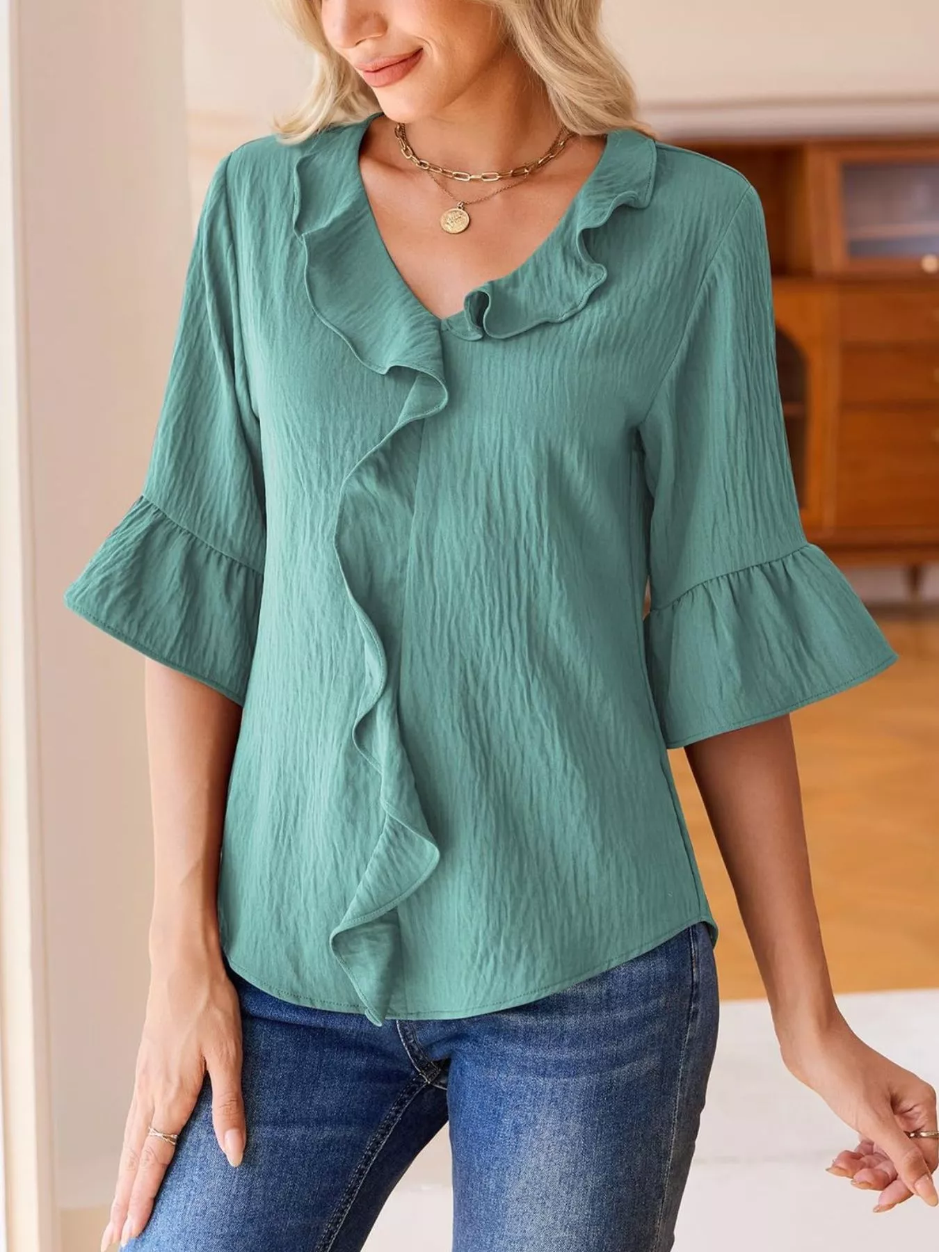 Ruffled Flounce Sleeve Blouse - Image 16