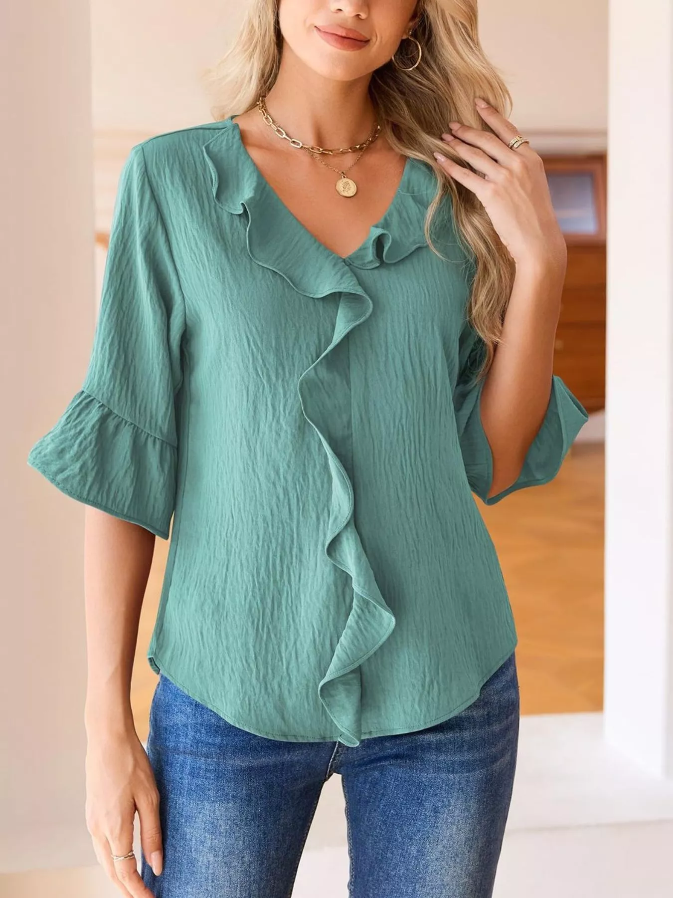 Ruffled Flounce Sleeve Blouse - Image 17