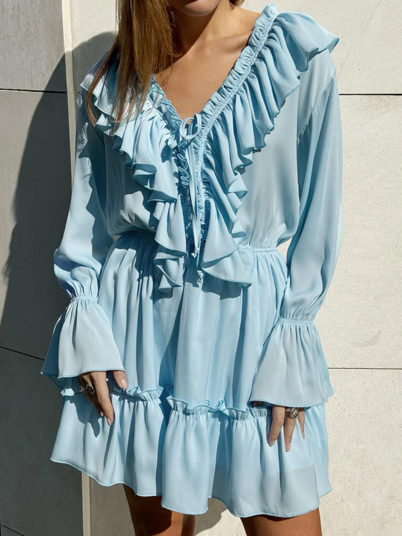 Ruffled Flounce Sleeve Mini Dress - Image 10