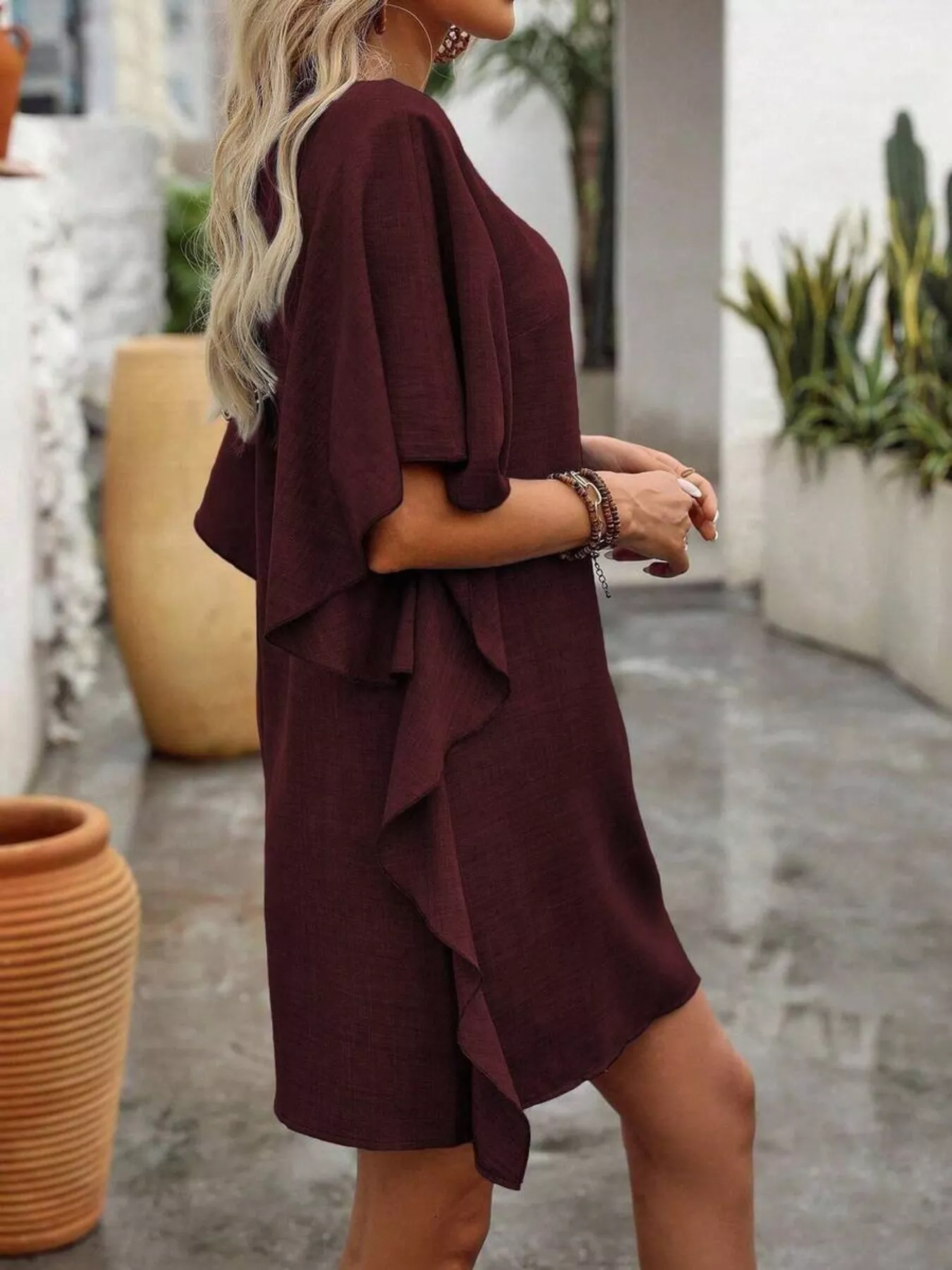Ruffled Flutter Sleeve V-Neck Mini Dress - Image 3