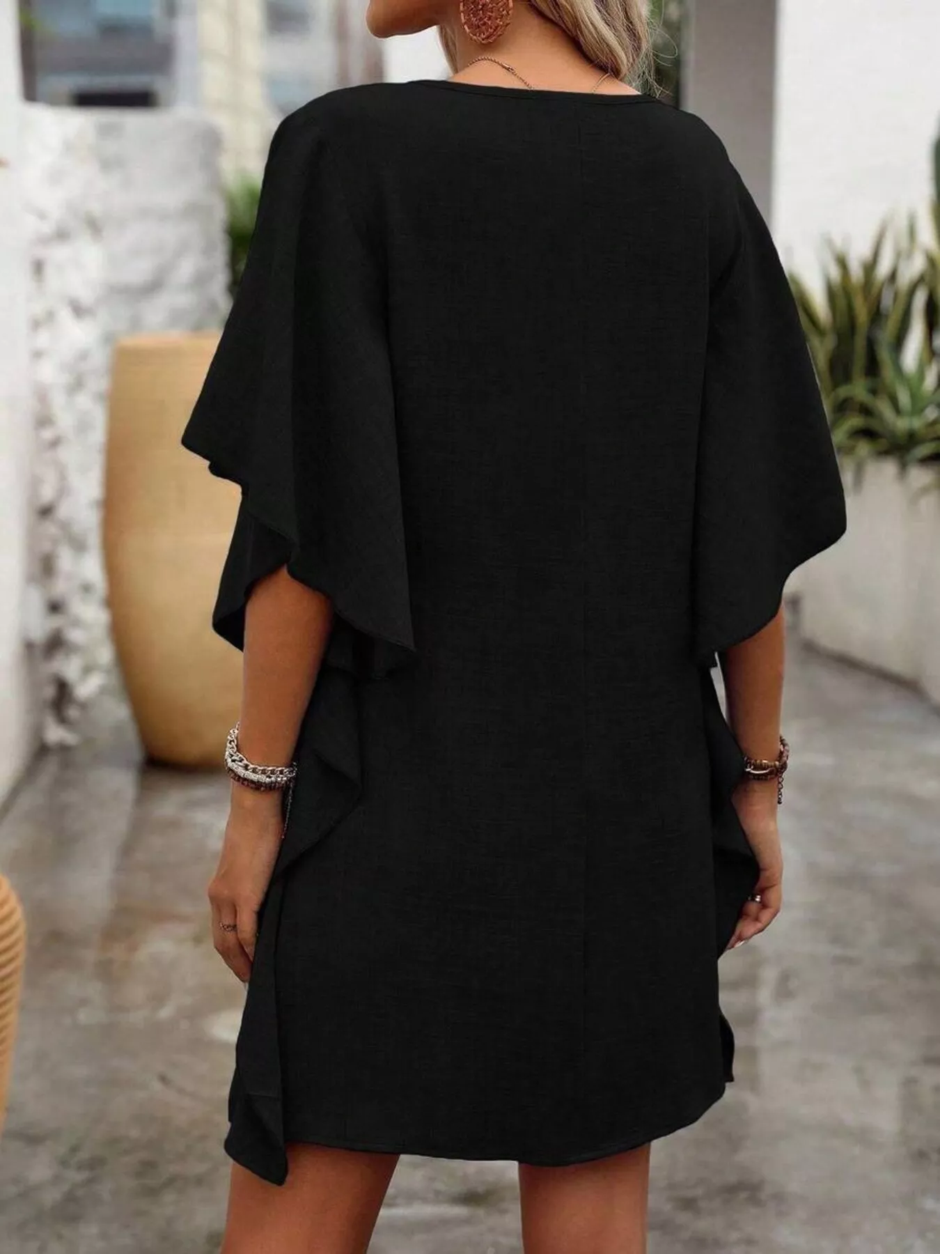 Ruffled Flutter Sleeve V-Neck Mini Dress - Image 6