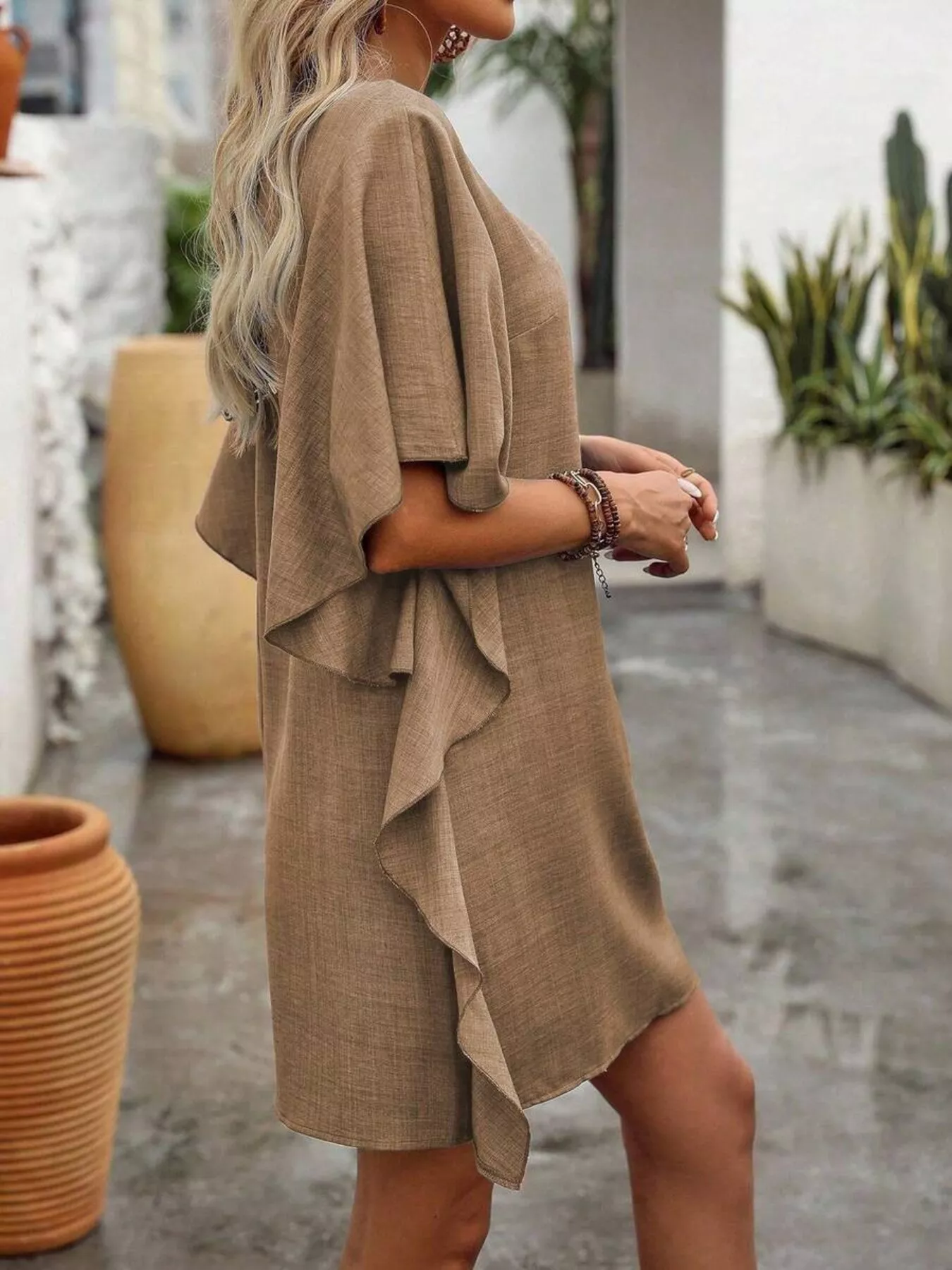 Ruffled Flutter Sleeve V-Neck Mini Dress - Image 8