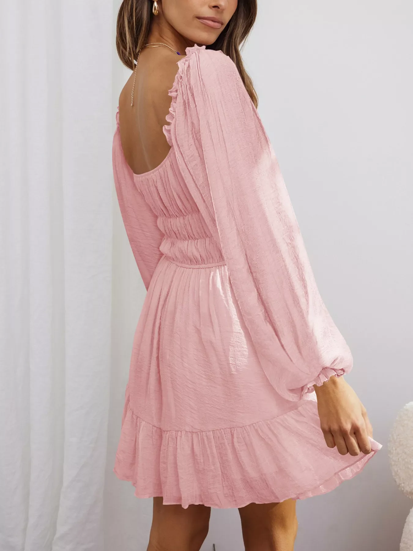 Ruffled Hem Balloon Sleeve Dress - Image 10