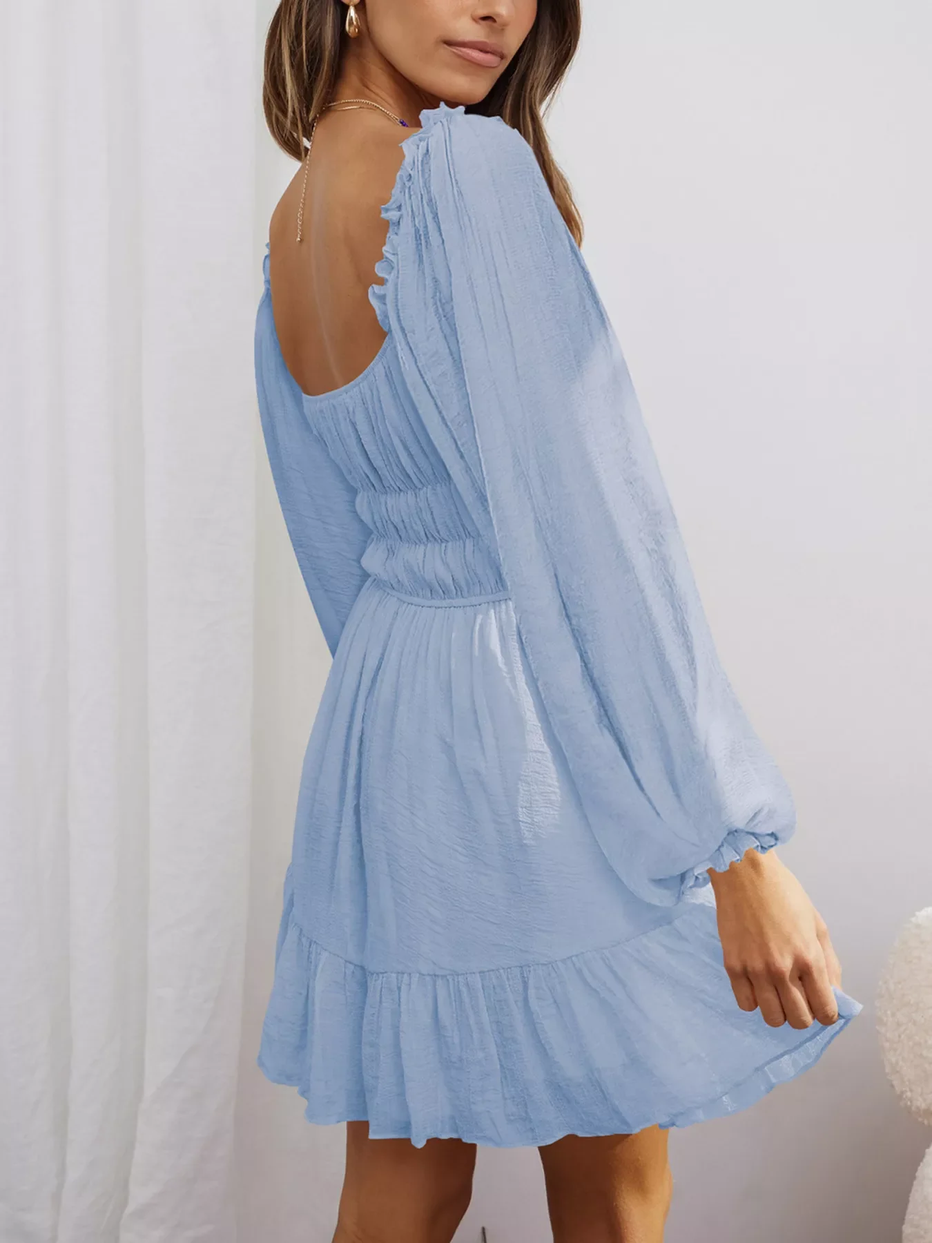 Ruffled Hem Balloon Sleeve Dress - Image 22