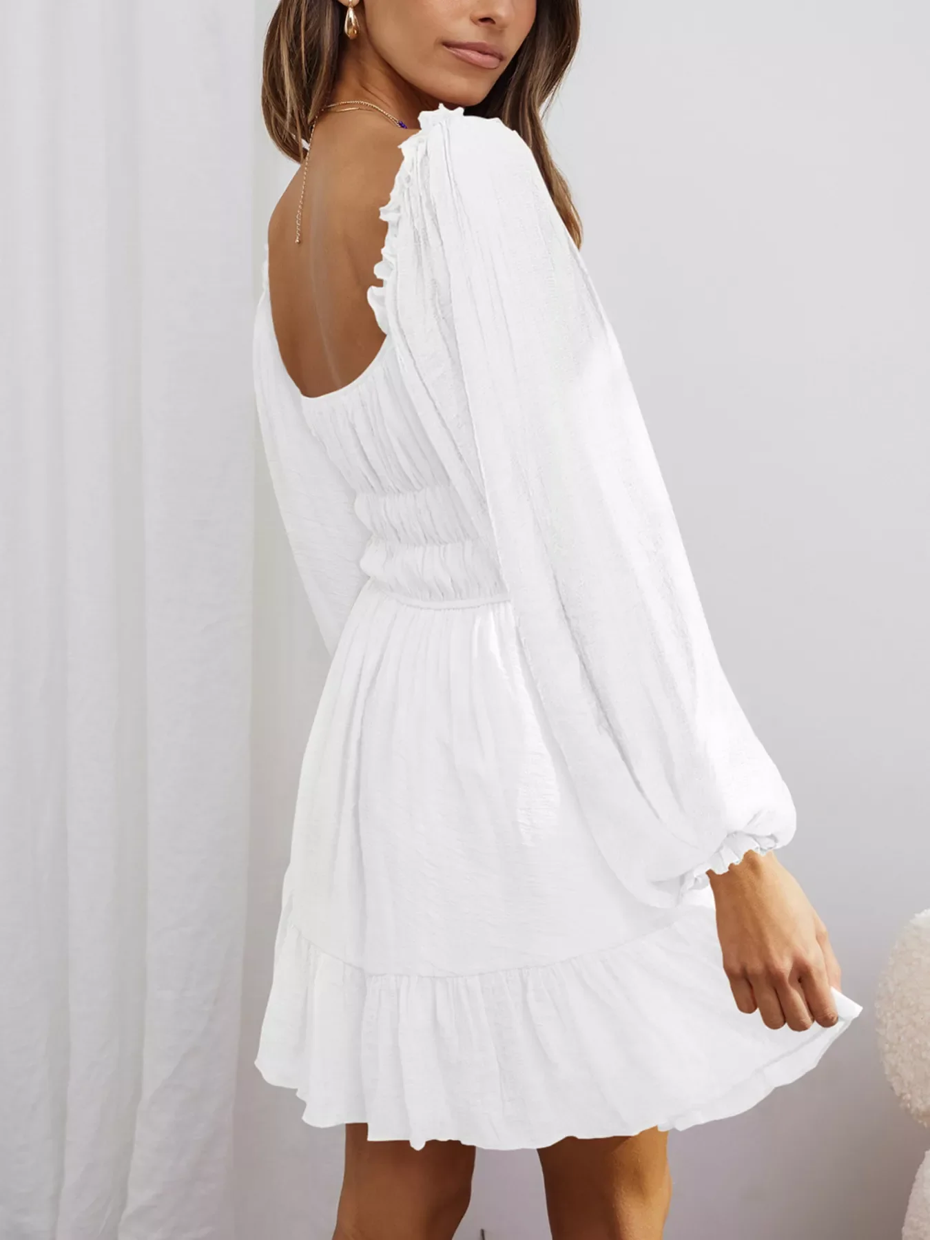 Ruffled Hem Balloon Sleeve Dress - Image 28