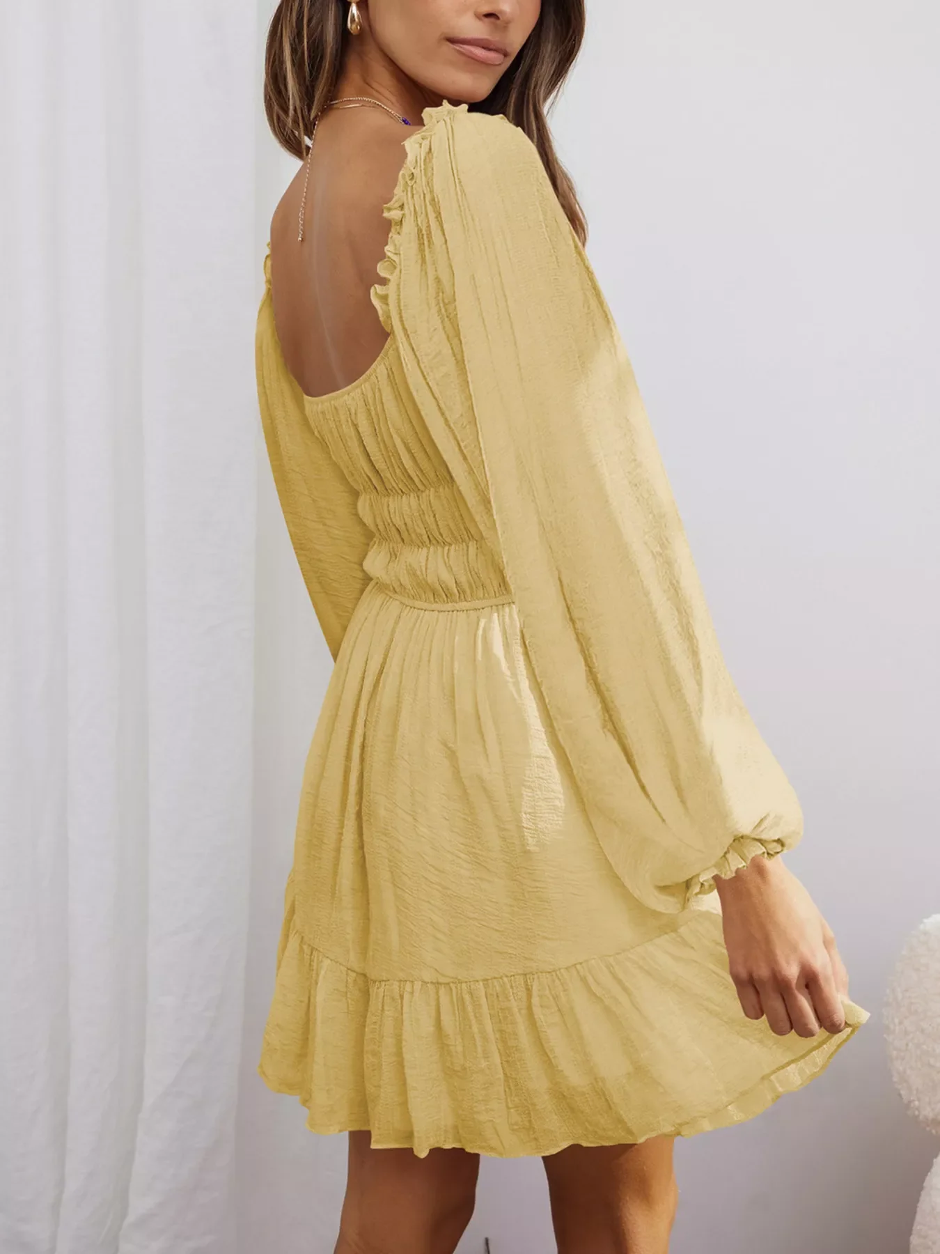 Ruffled Hem Balloon Sleeve Dress - Image 7