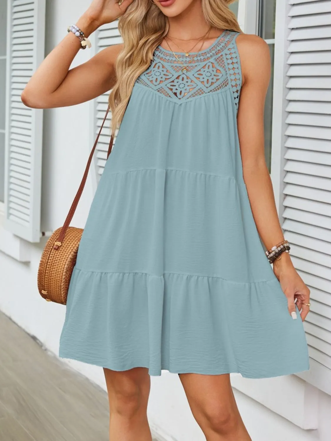 Ruffled Hem Lace Sleeveless Dress - Image 22
