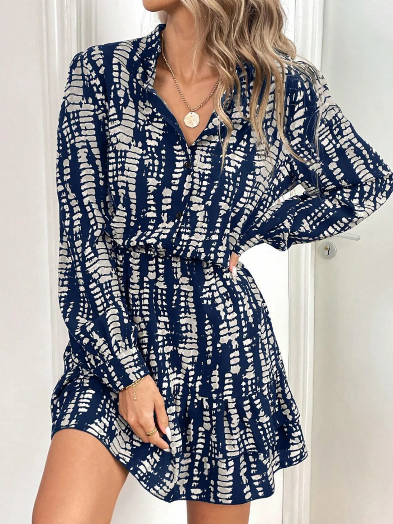 Ruffled Hem Long Sleeve Mini Dress - Image 10