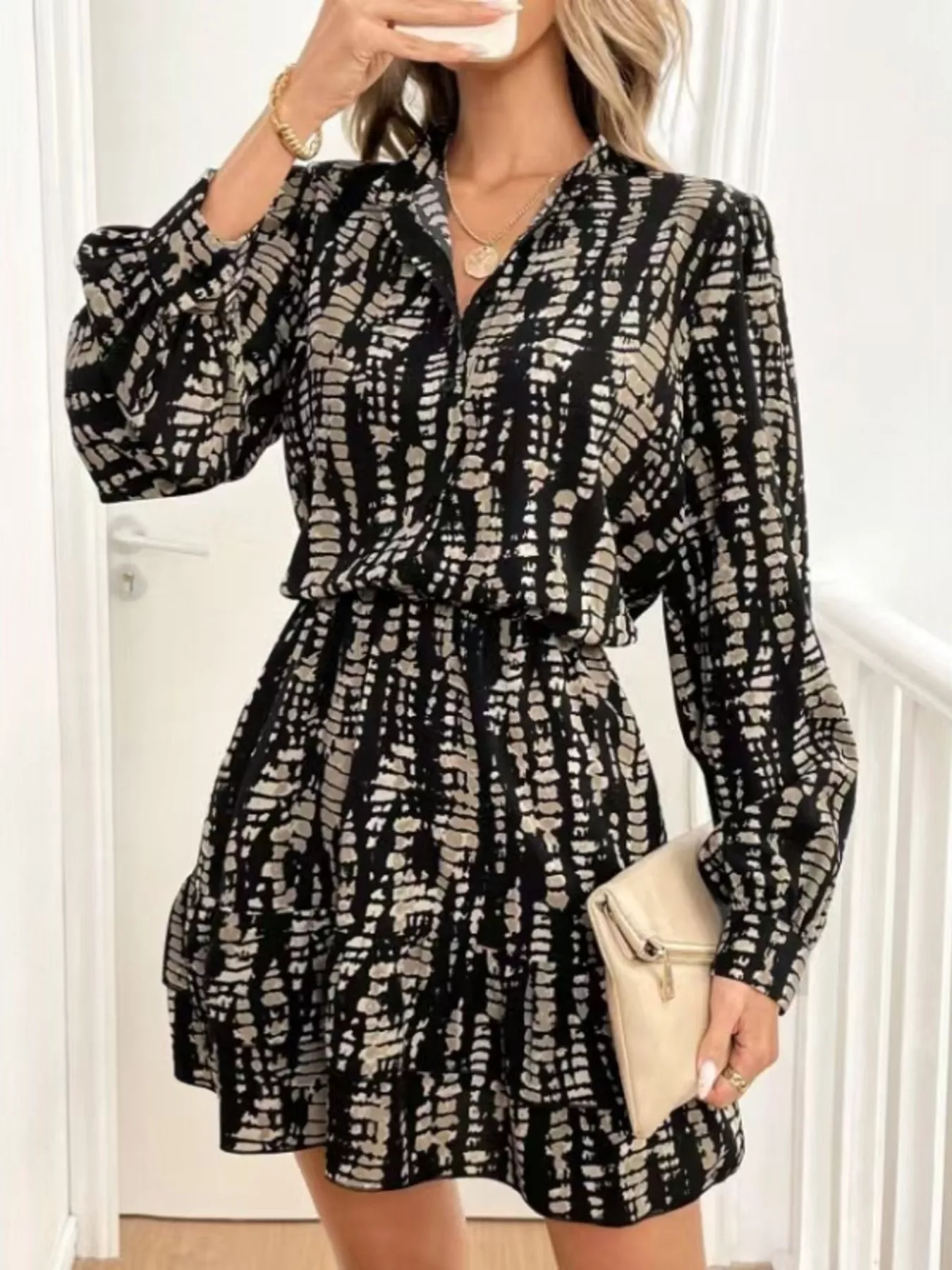 Ruffled Hem Long Sleeve Mini Dress - Image 4