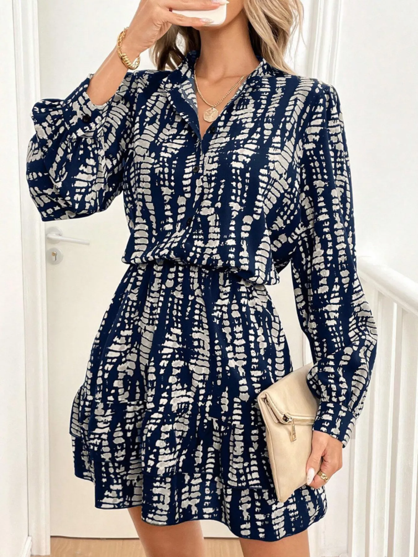Ruffled Hem Long Sleeve Mini Dress - Image 7