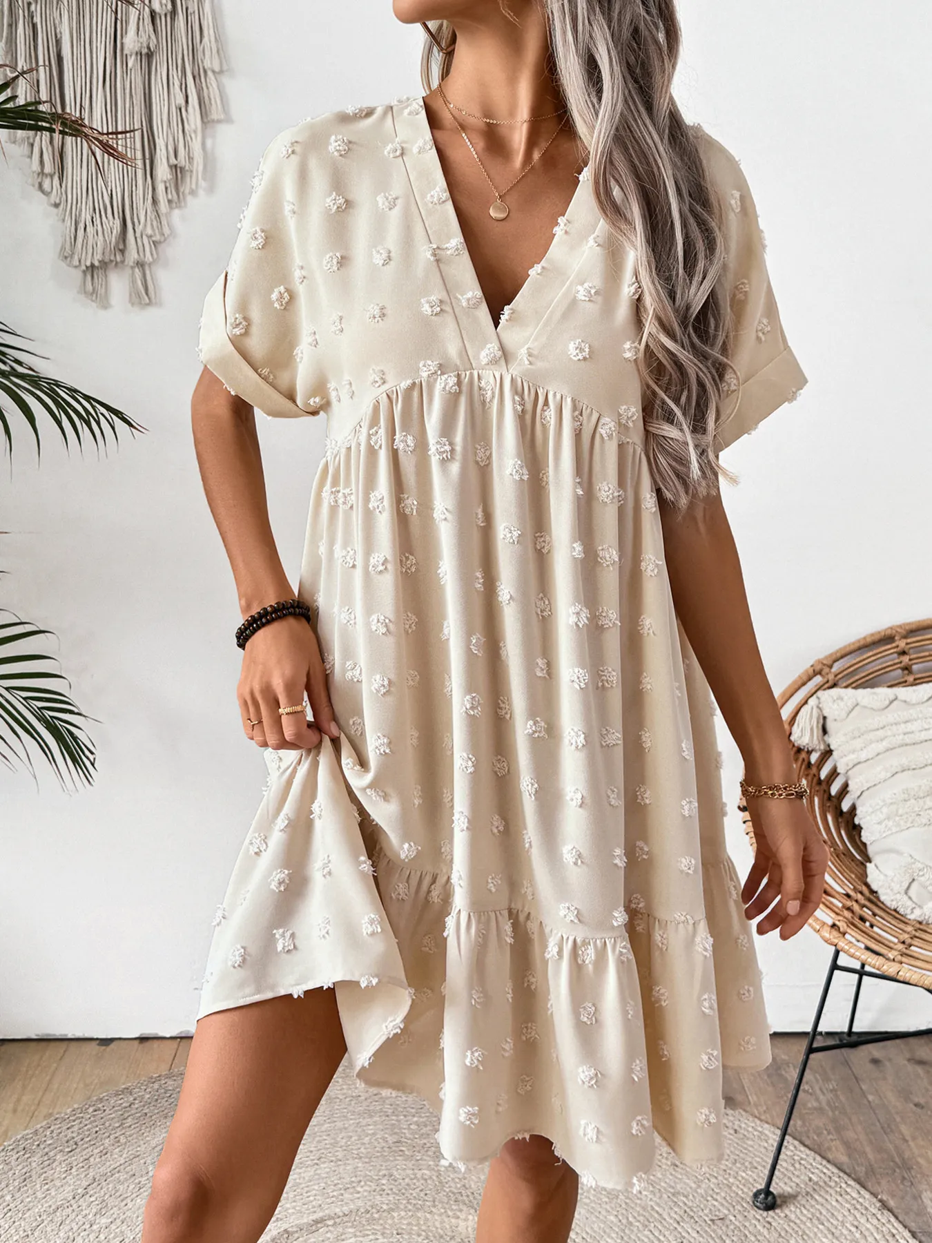 Ruffled Hem Swiss Dot Mini Dress - Image 3