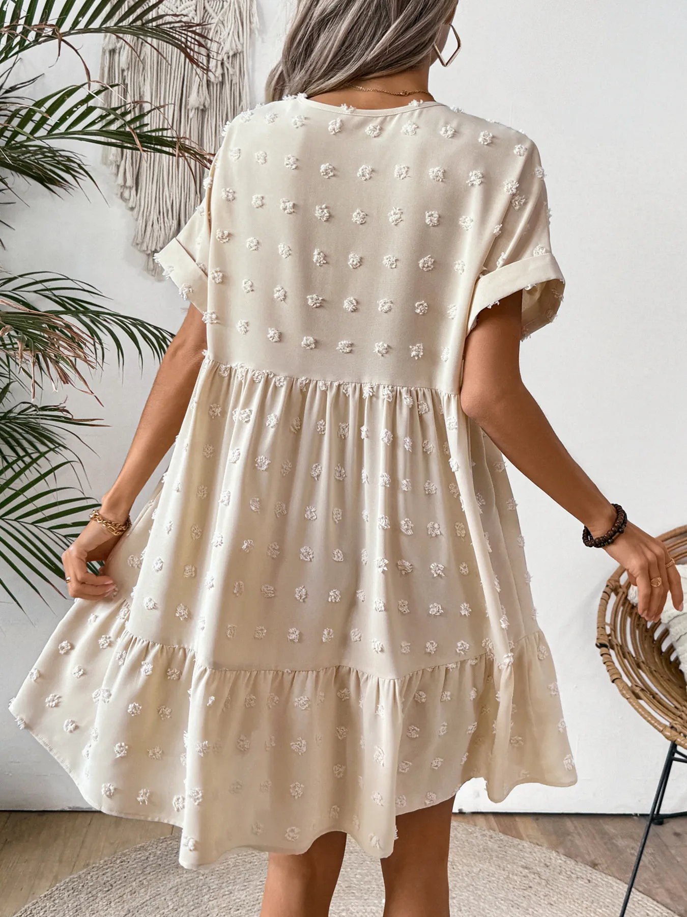 Ruffled Hem Swiss Dot Mini Dress - Image 4